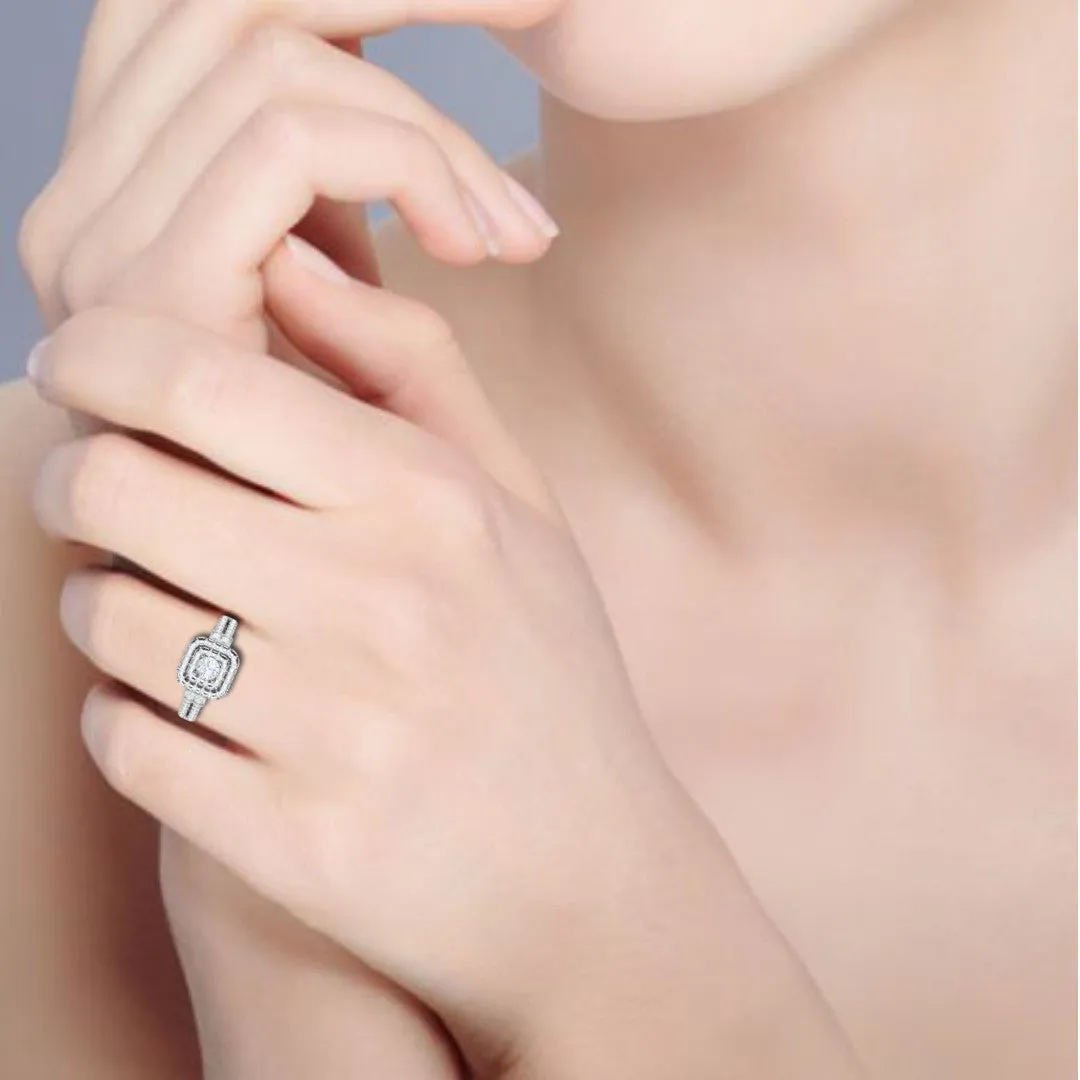 0.20cts Pointer  Double Halo Diamond Split Shank Platinum Ring JL PT D4130
