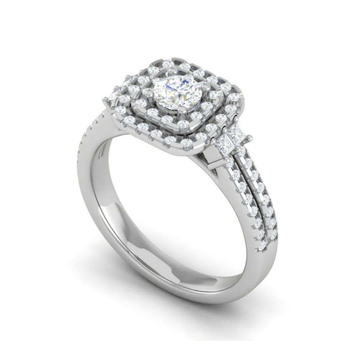 0.20cts Pointer  Double Halo Diamond Split Shank Platinum Ring JL PT D4130
