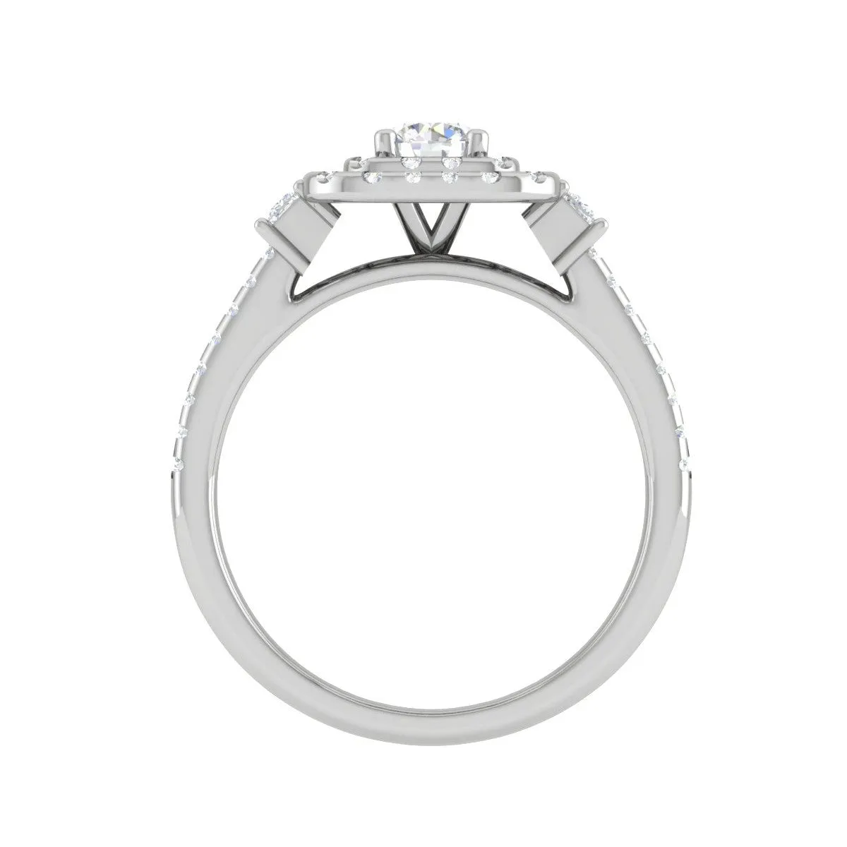 0.20cts Pointer  Double Halo Diamond Split Shank Platinum Ring JL PT D4130