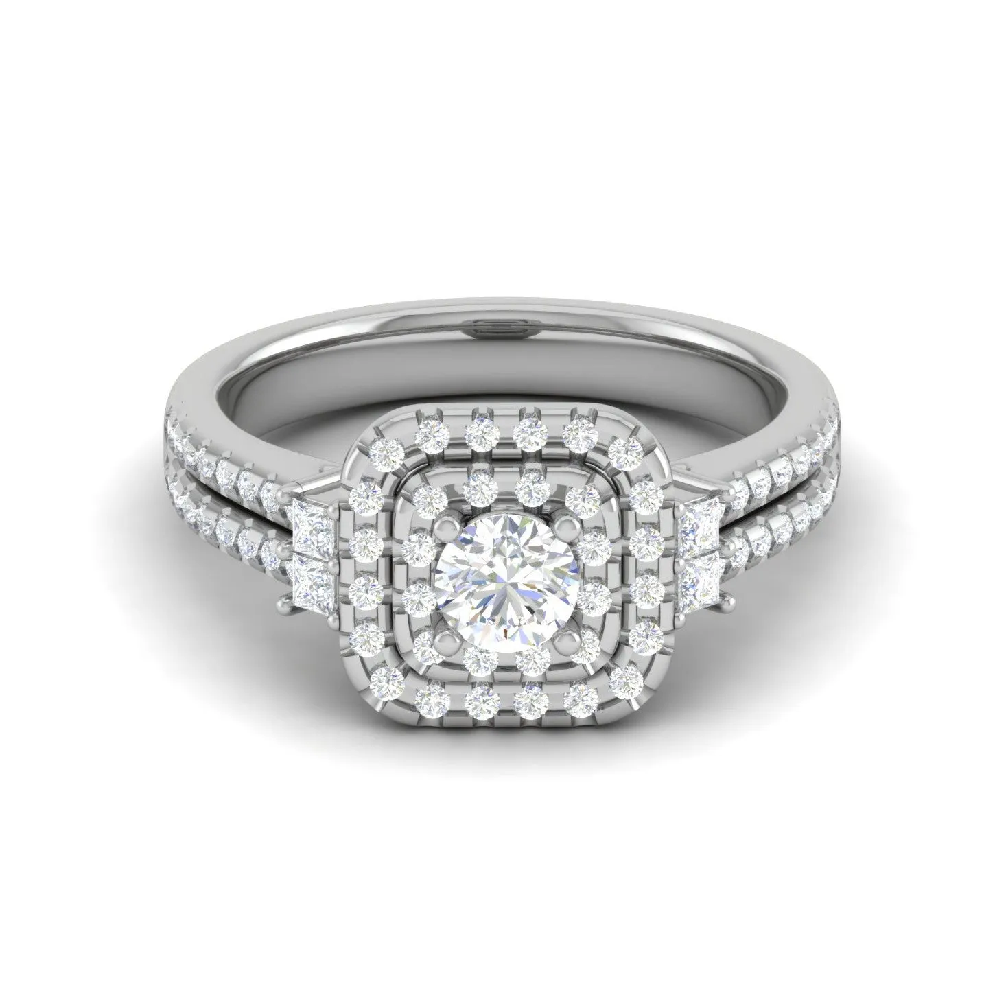 0.20cts Pointer  Double Halo Diamond Split Shank Platinum Ring JL PT D4130