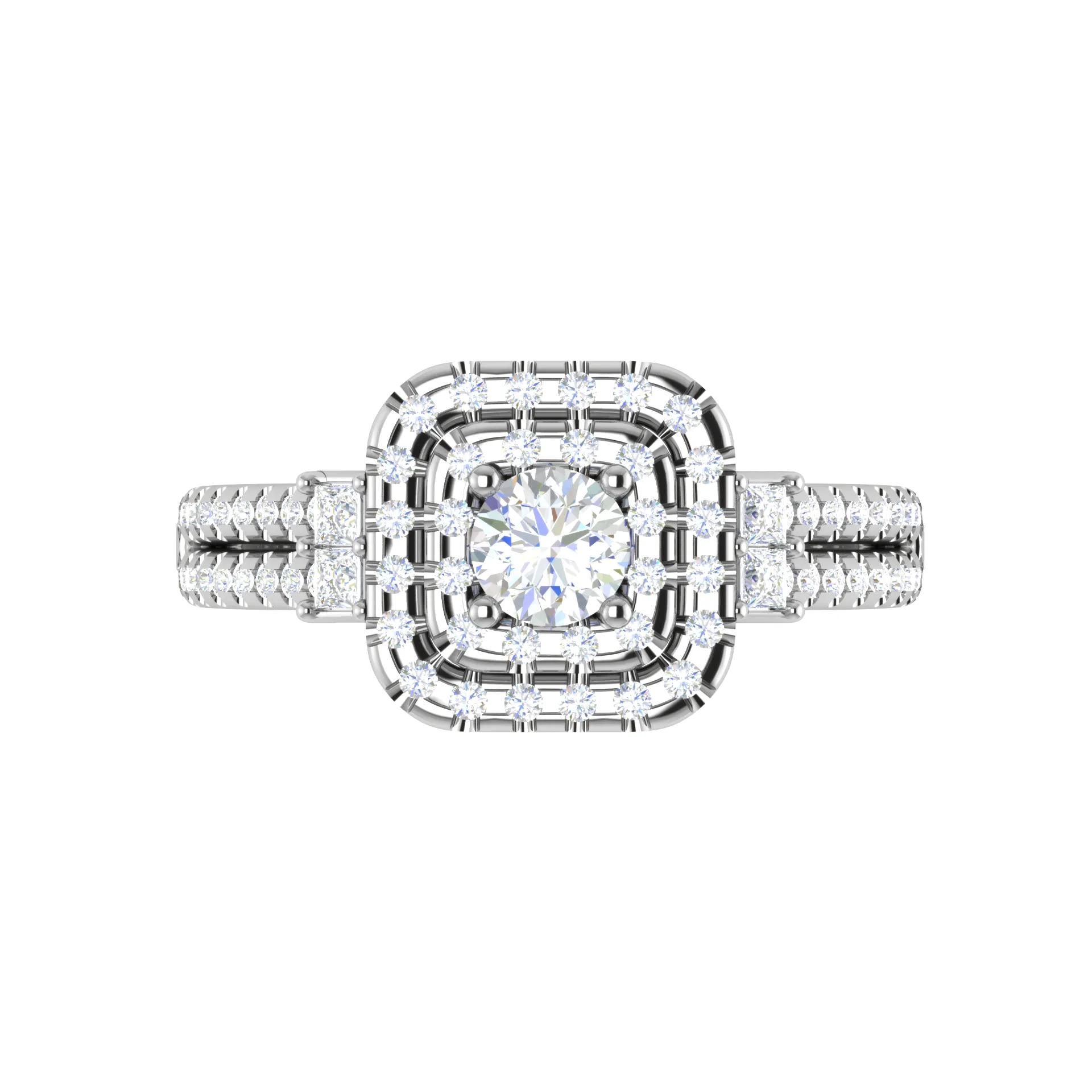 0.20cts Pointer  Double Halo Diamond Split Shank Platinum Ring JL PT D4130