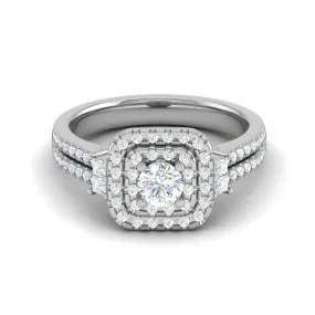 0.20cts Pointer  Double Halo Diamond Split Shank Platinum Ring JL PT D4130