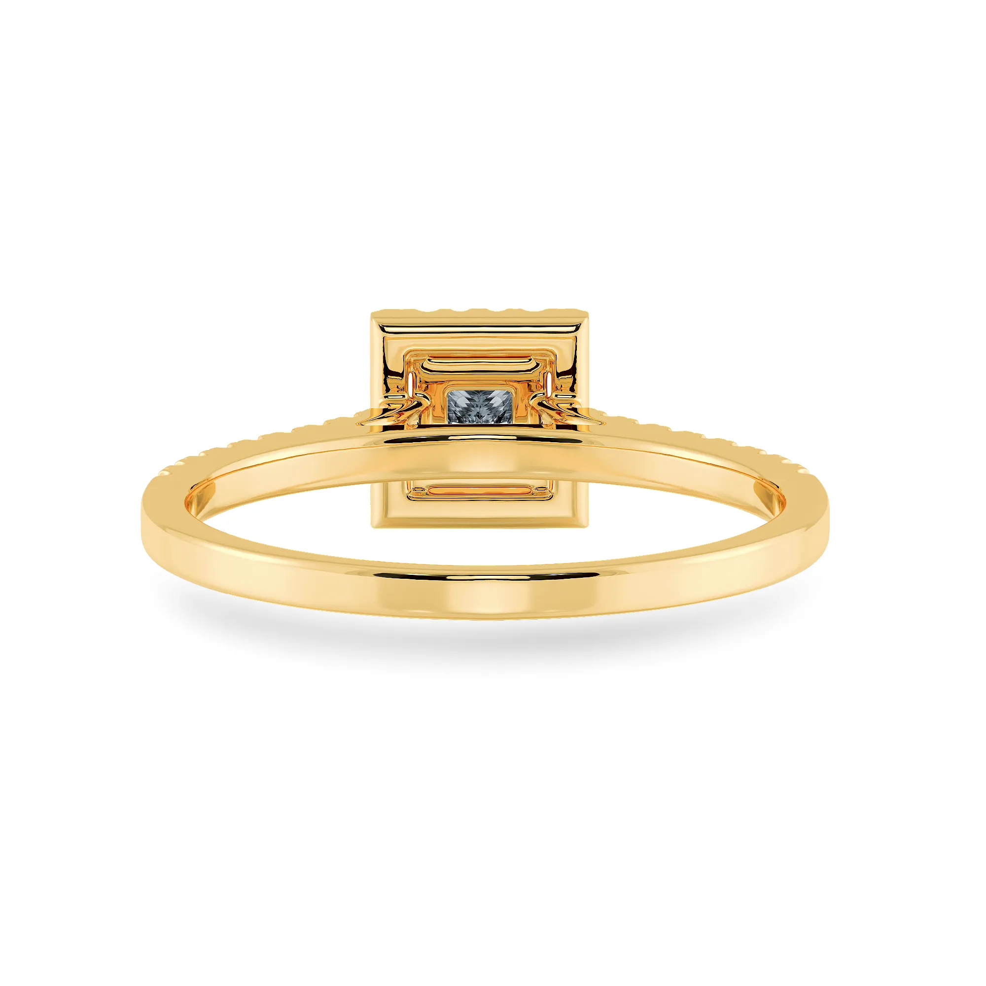 0.20cts. Princess Cut Solitaire Diamond Square Halo Shank 18K Yellow Gold Ring JL AU 1194Y-C