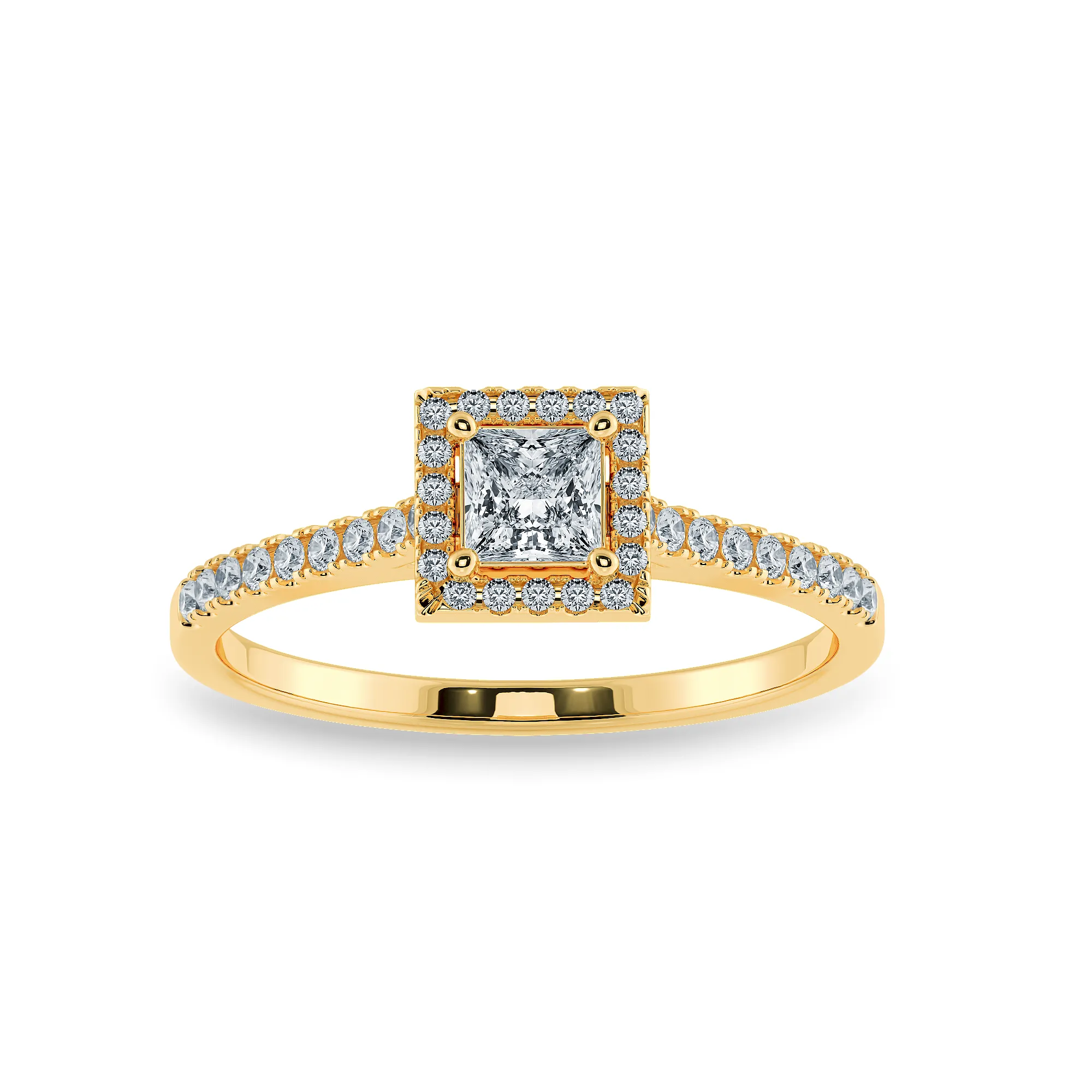 0.20cts. Princess Cut Solitaire Diamond Square Halo Shank 18K Yellow Gold Ring JL AU 1194Y-C