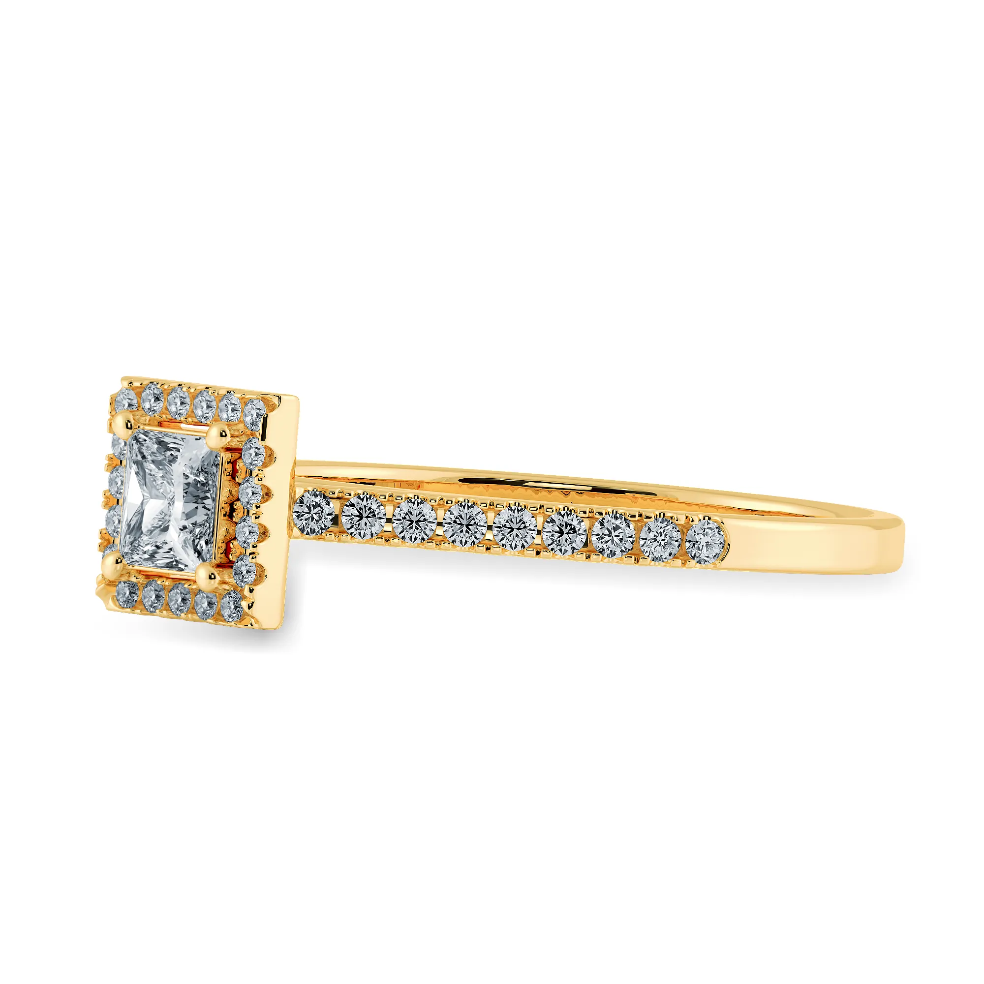 0.20cts. Princess Cut Solitaire Diamond Square Halo Shank 18K Yellow Gold Ring JL AU 1194Y-C