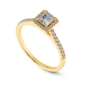 0.20cts. Princess Cut Solitaire Diamond Square Halo Shank 18K Yellow Gold Ring JL AU 1194Y-C