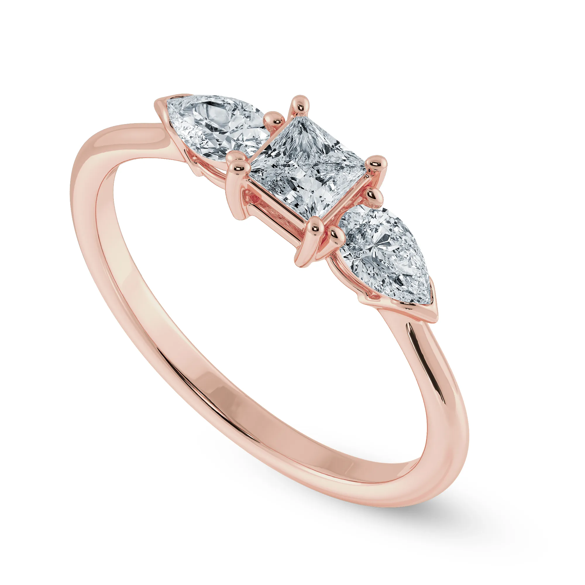 0.20cts. Princess Cut Solitaire with Pear Cut Diamond Diamond 18K Rose Gold Ring JL AU 2021R-C