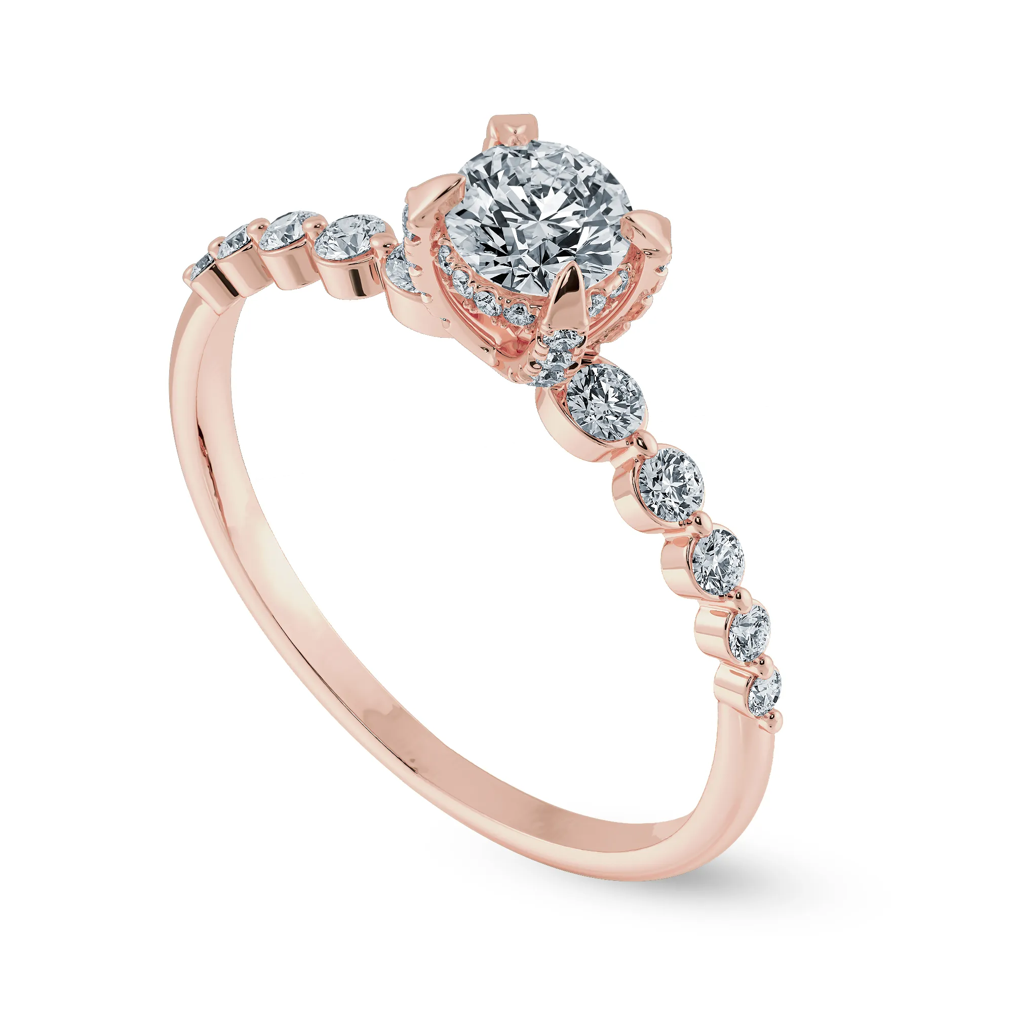 0.20cts. Solitaire Diamond Accents 18K Rose Gold Ring JL AU 1202R-C