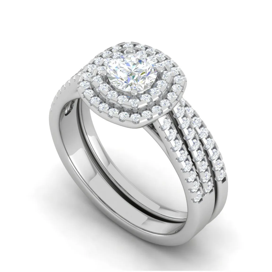 0.25 cts Solitaire Double Halo Diamond Split Shank Platinum Ring for Women JL PT RV RD 138