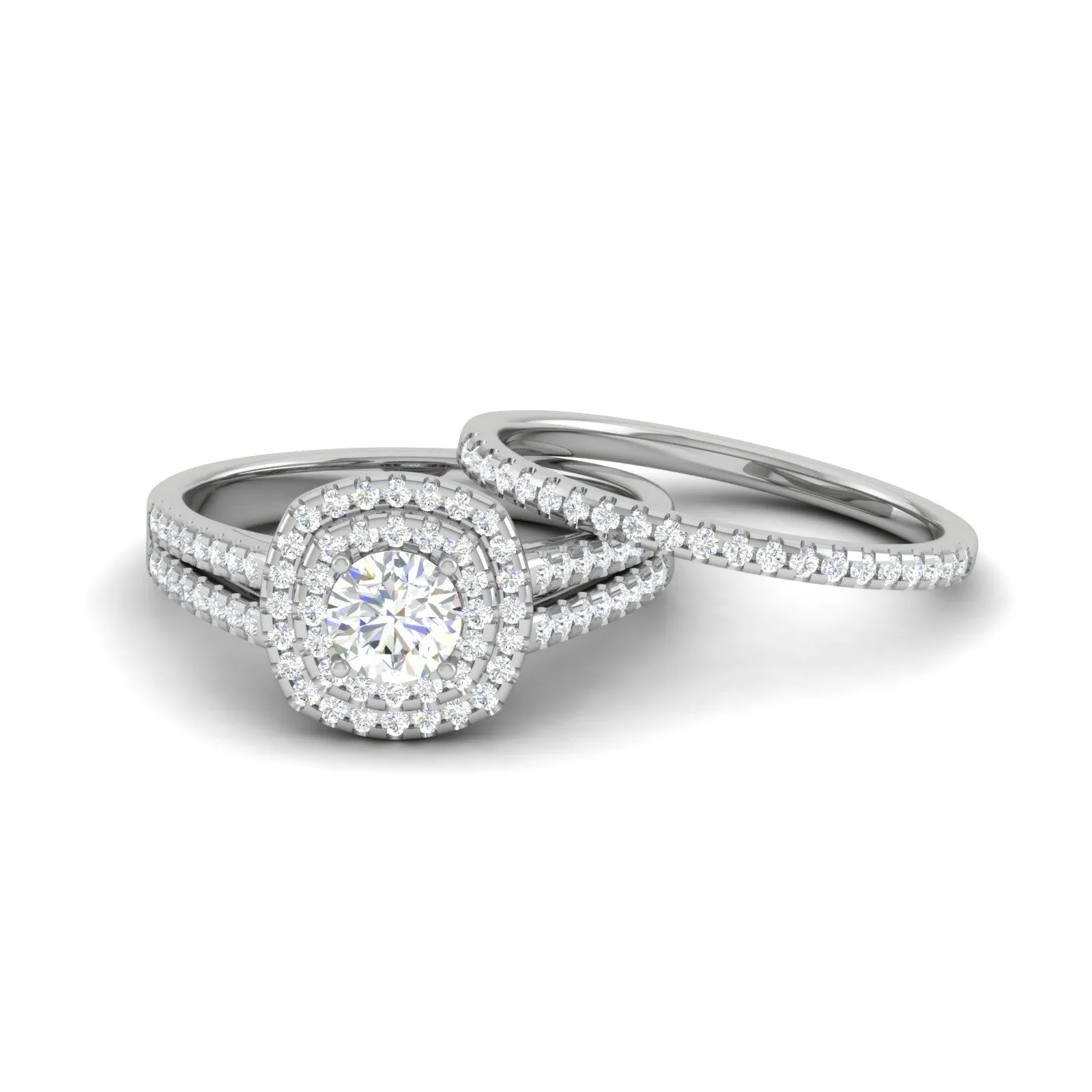 0.25 cts Solitaire Double Halo Diamond Split Shank Platinum Ring for Women JL PT RV RD 138