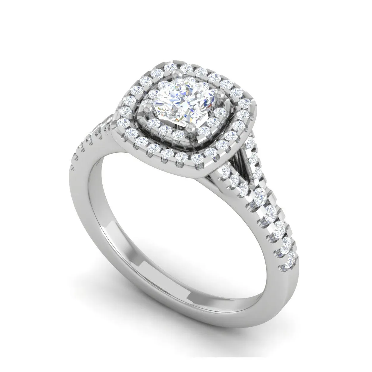0.30 cts Cushion Solitaire Halo Diamond Shank Platinum Ring JL PT MHD275
