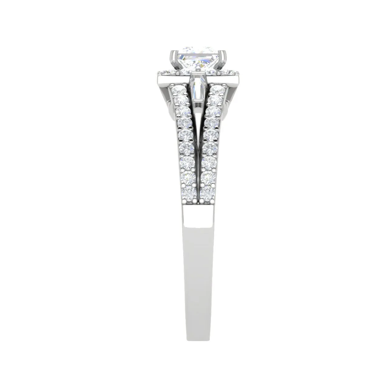 0.30 cts. Princess Cut Diamond Halo Diamond Split Shank Platinum Solitaire Engagement Ring JL PT WB5999E