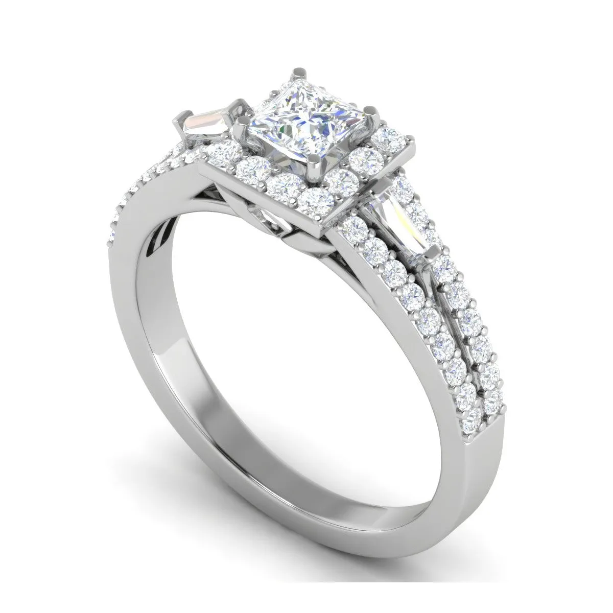 0.30 cts. Princess Cut Diamond Halo Diamond Split Shank Platinum Solitaire Engagement Ring JL PT WB5999E