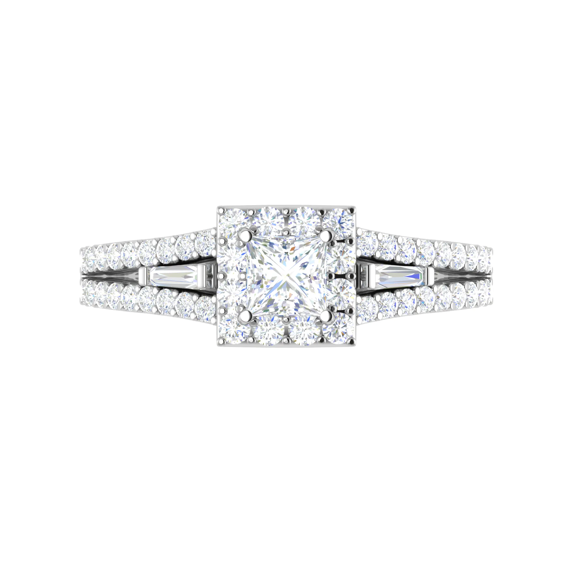 0.30 cts. Princess Cut Diamond Halo Diamond Split Shank Platinum Solitaire Engagement Ring JL PT WB5999E