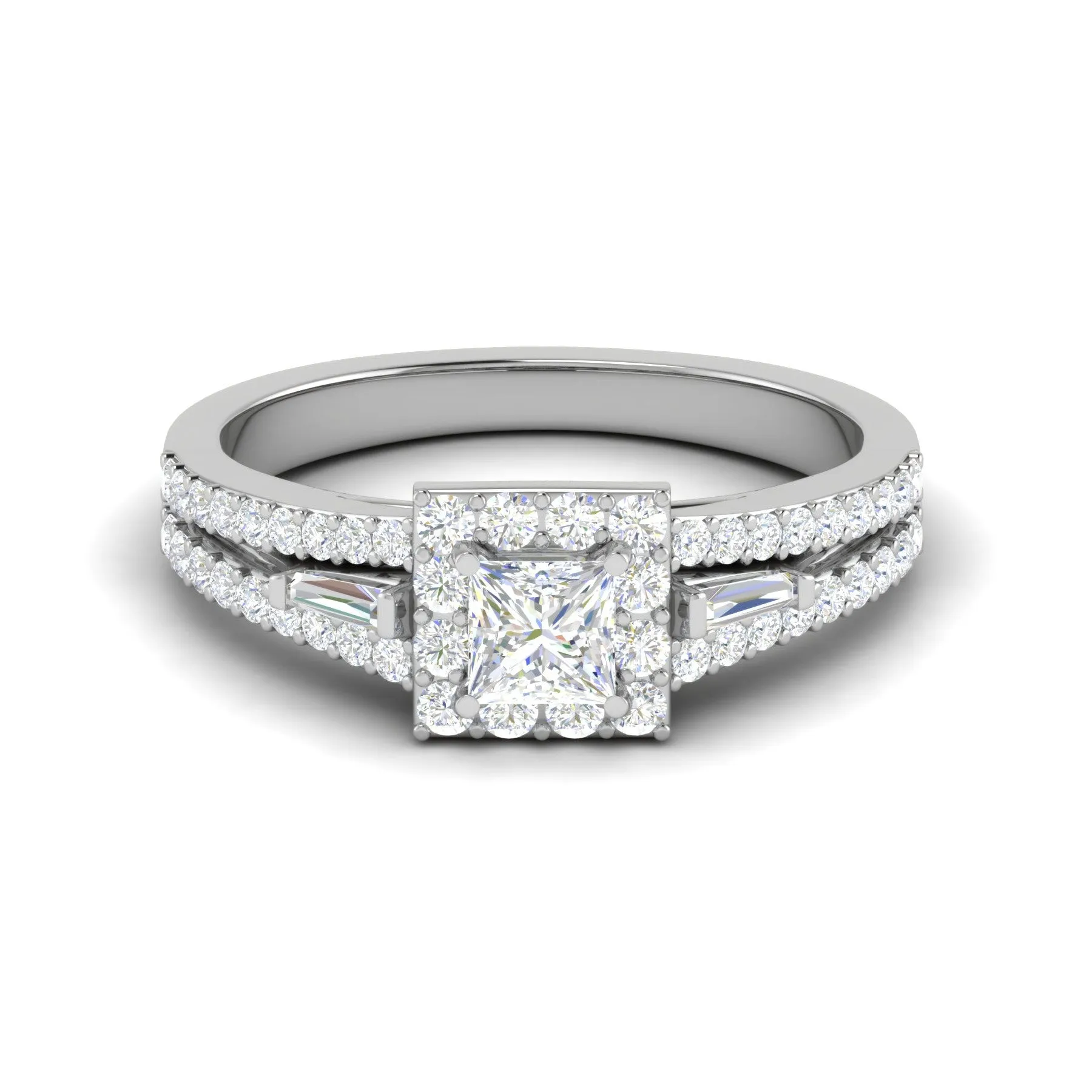 0.30 cts. Princess Cut Diamond Halo Diamond Split Shank Platinum Solitaire Engagement Ring JL PT WB5999E