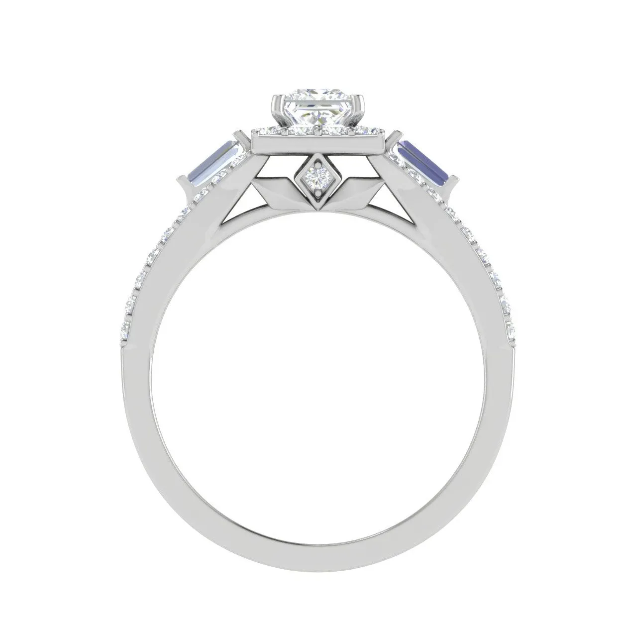 0.30 cts. Princess Cut Diamond Halo Diamond Split Shank Platinum Solitaire Engagement Ring JL PT WB5999E