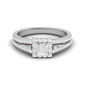 0.30 cts. Princess Cut Diamond Halo Diamond Split Shank Platinum Solitaire Engagement Ring JL PT WB5999E