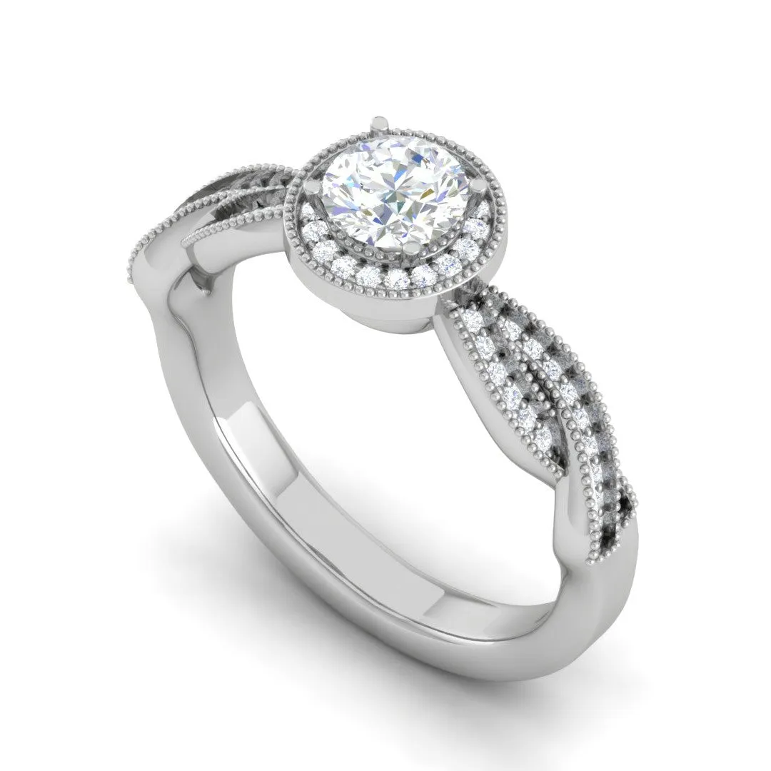 0.30 cts Solitaire Halo Diamond Twisted Shank Platinum Ring for Women JL PT RV RD 131