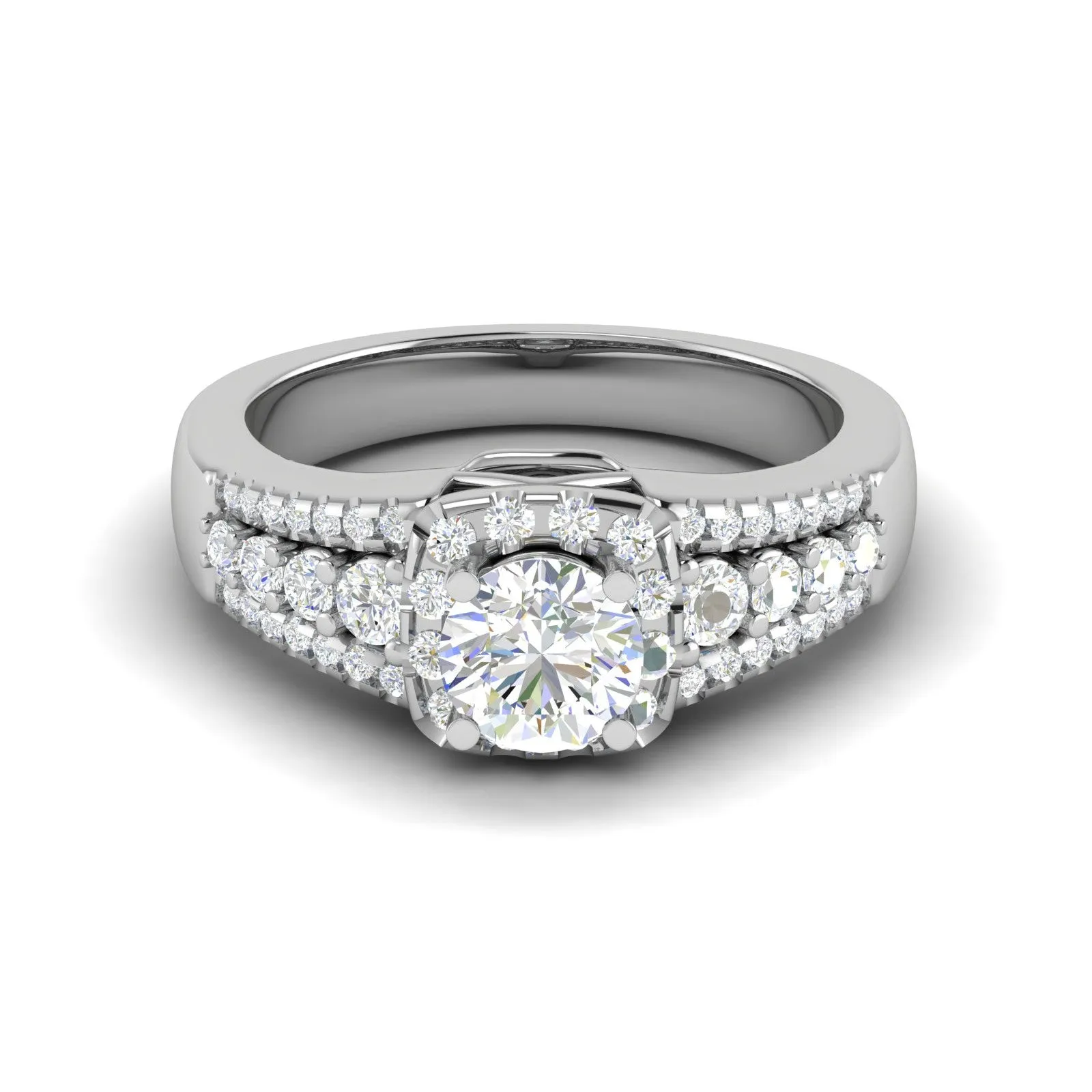 0.30 cts. Solitaire Platinum Halo Diamond Split Shank Engagement Ring JL PT WB6016
