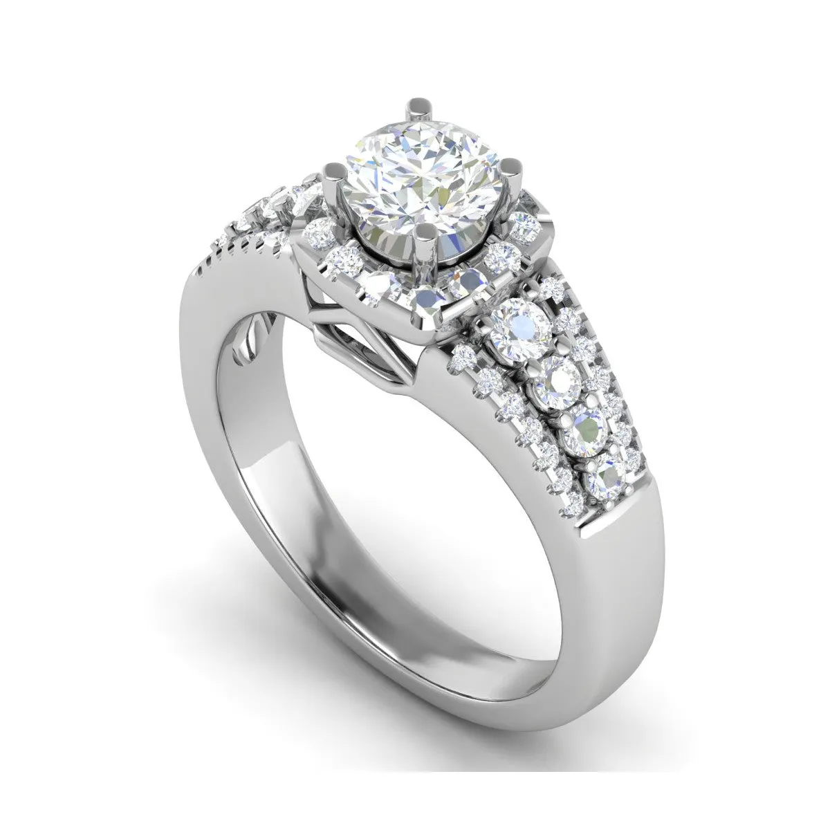 0.30 cts. Solitaire Platinum Halo Diamond Split Shank Engagement Ring JL PT WB6016
