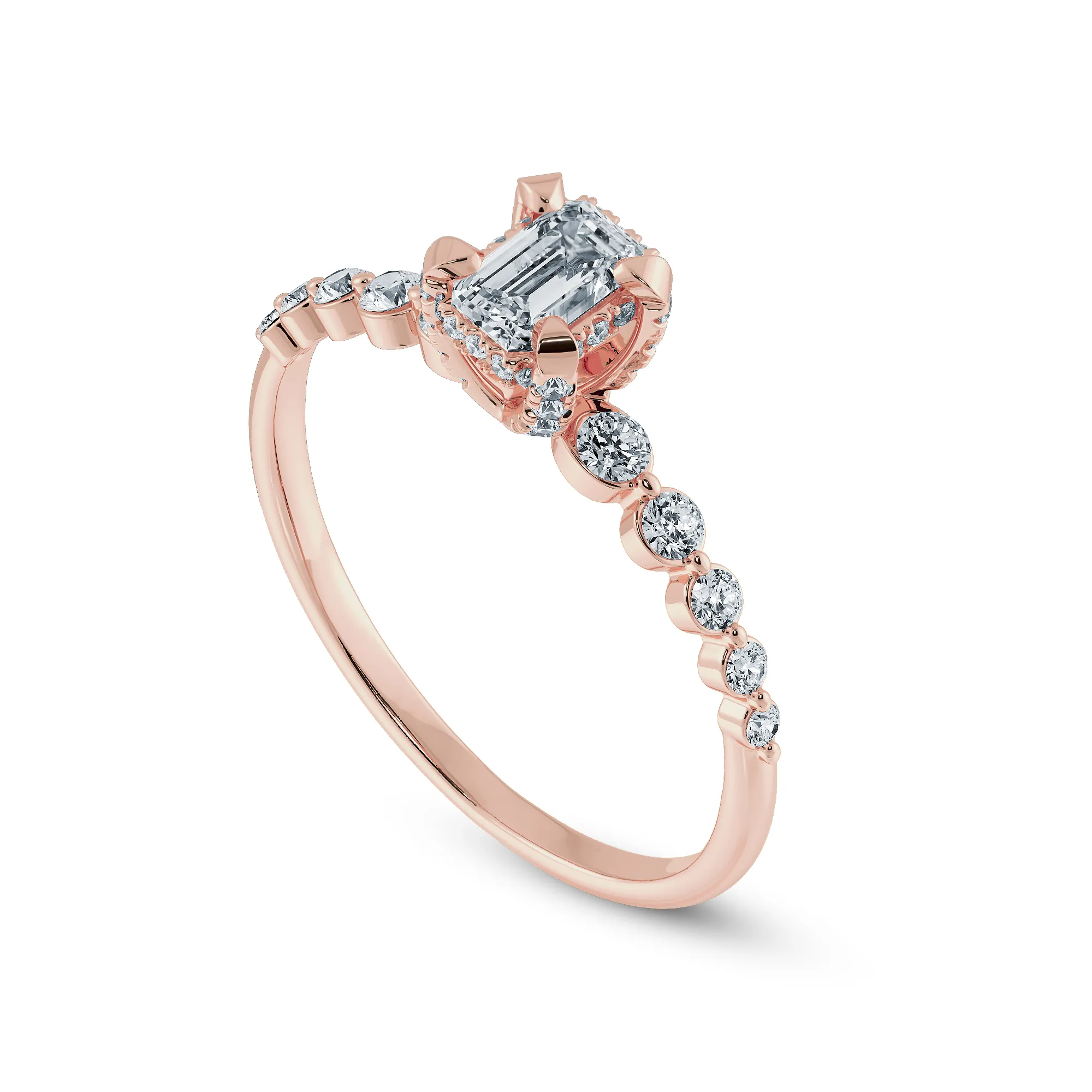 0.30cts. Emerald Cut Solitaire Halo Diamond Accents 18K Rose Gold Solitaire Ring JL AU 2006R