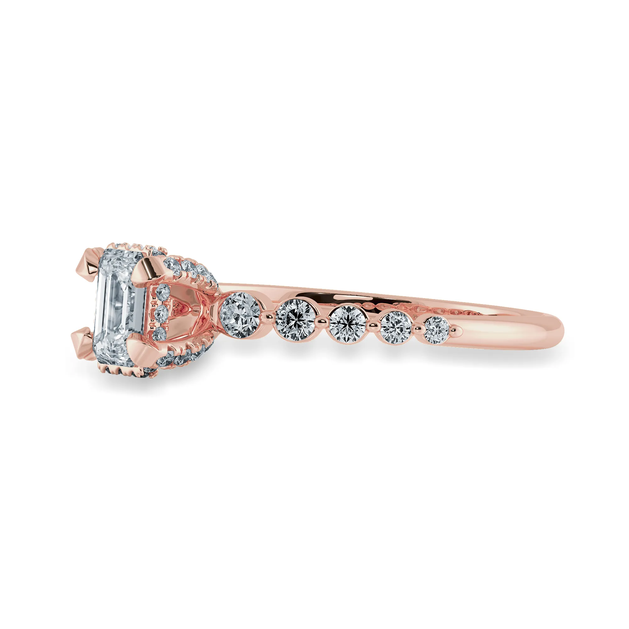 0.30cts. Emerald Cut Solitaire Halo Diamond Accents 18K Rose Gold Solitaire Ring JL AU 2006R
