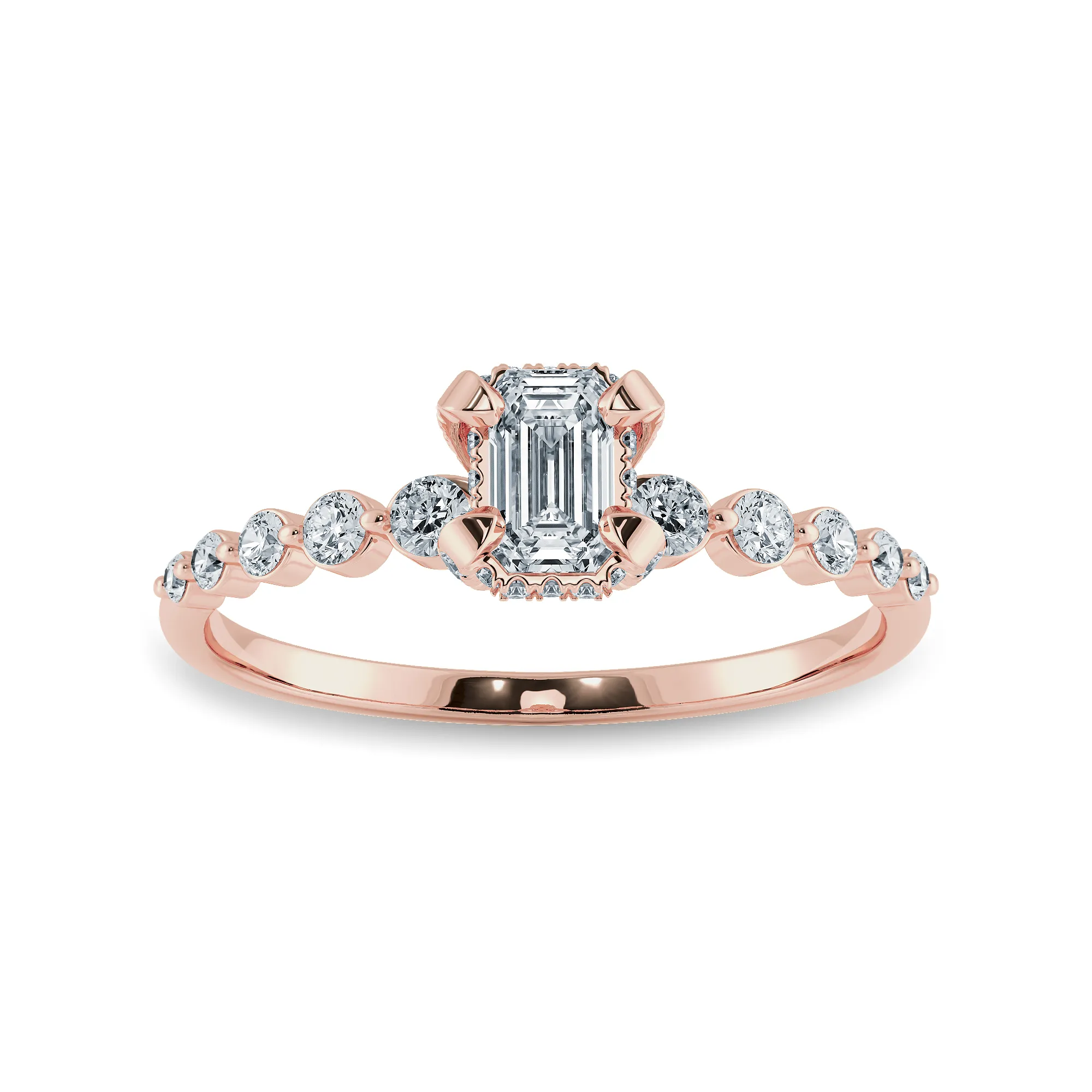 0.30cts. Emerald Cut Solitaire Halo Diamond Accents 18K Rose Gold Solitaire Ring JL AU 2006R