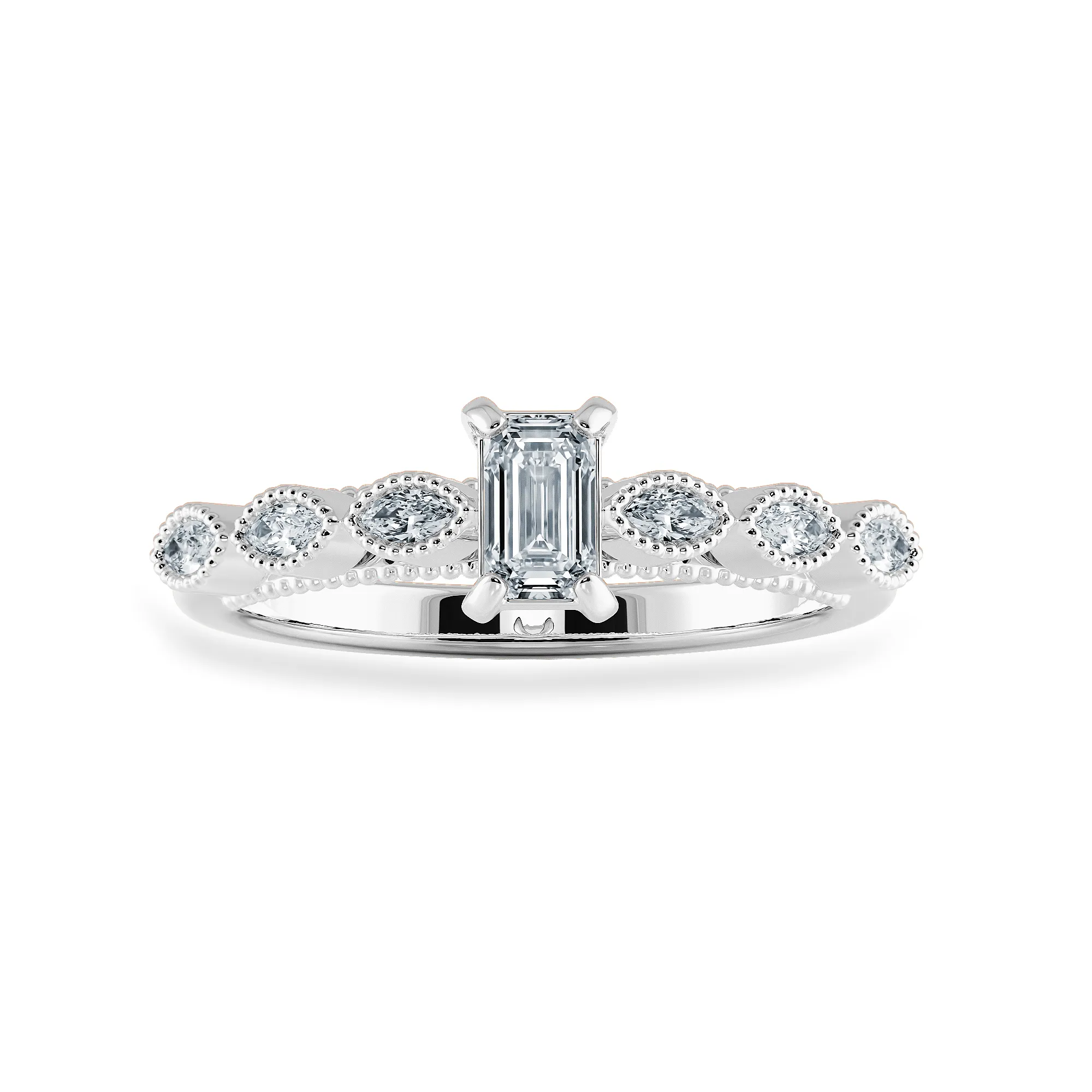 0.30cts Emerald Cut Solitaire Marquise Cut Diamond Accents Platinum Ring JL PT 2015