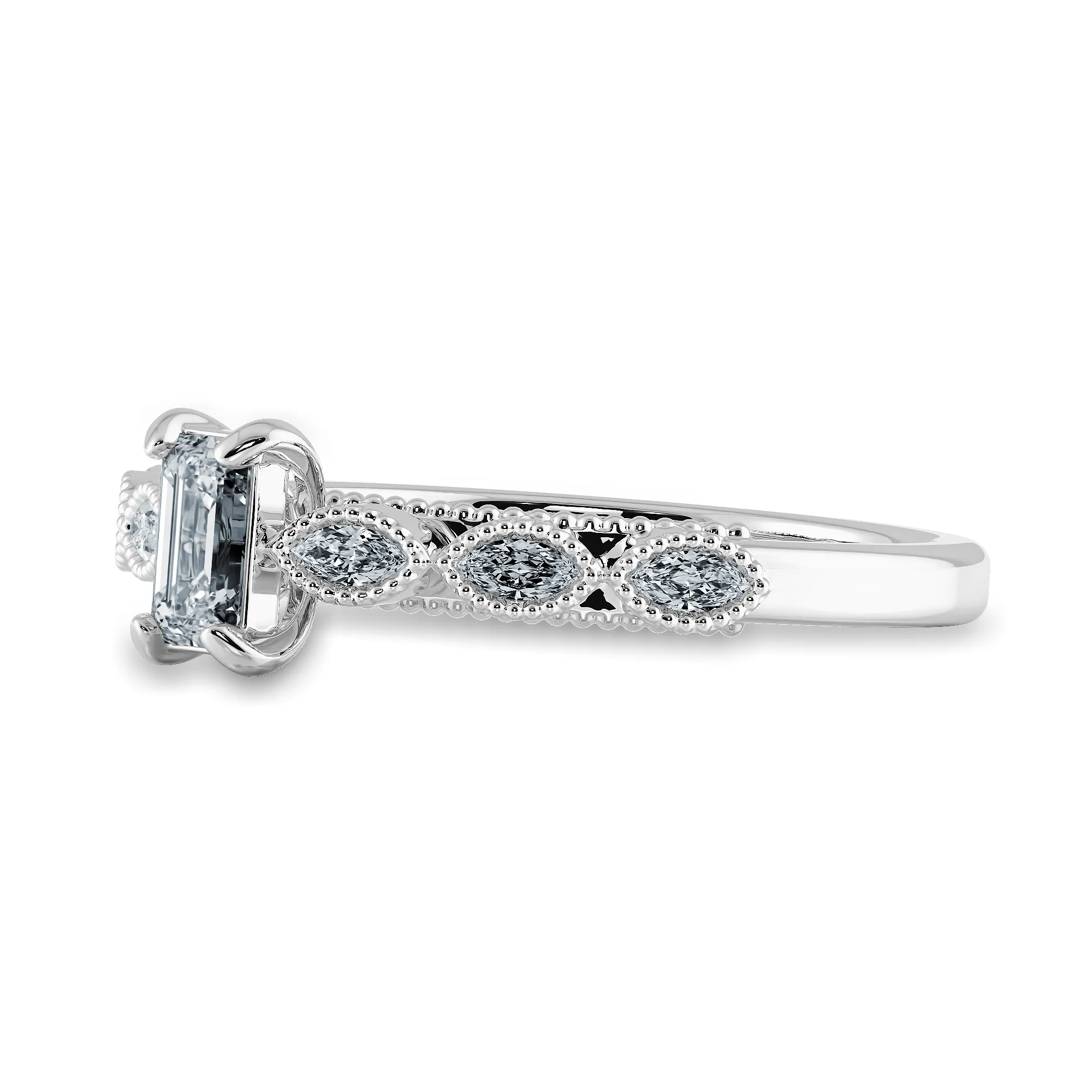 0.30cts Emerald Cut Solitaire Marquise Cut Diamond Accents Platinum Ring JL PT 2015