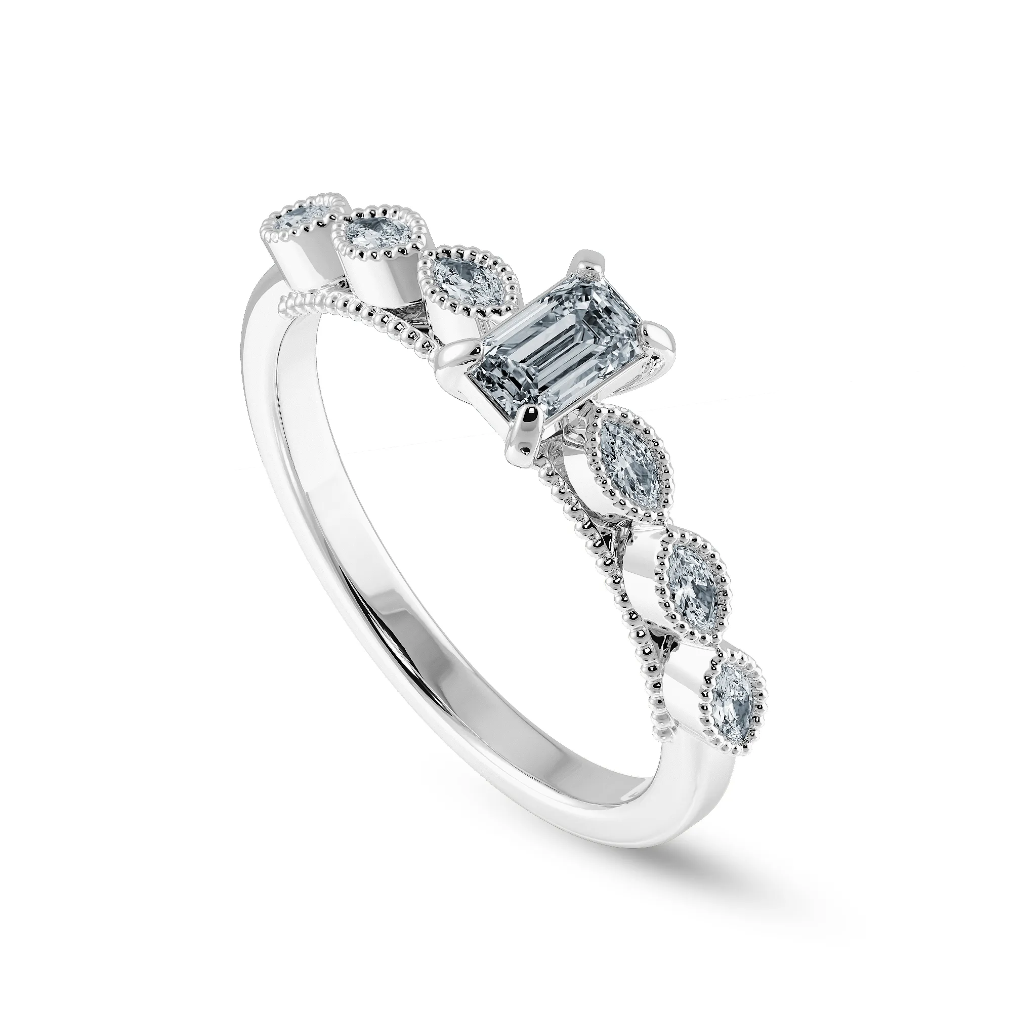 0.30cts Emerald Cut Solitaire Marquise Cut Diamond Accents Platinum Ring JL PT 2015