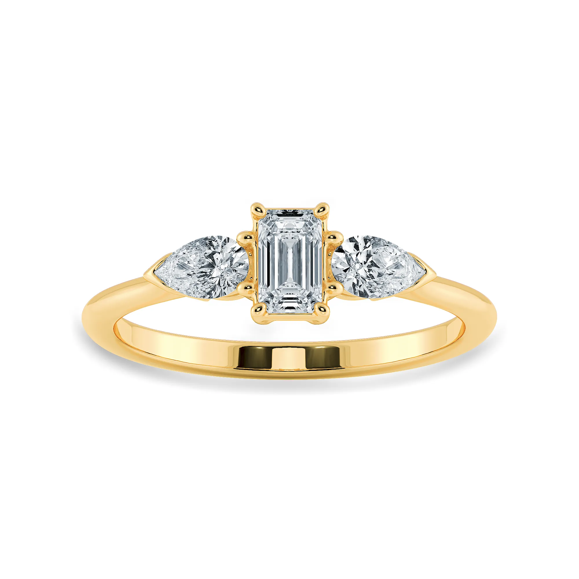 0.30cts. Emerald Cut Solitaire with Pear Cut Diamond Accents 18K Yellow Gold Ring JL AU 1204Y