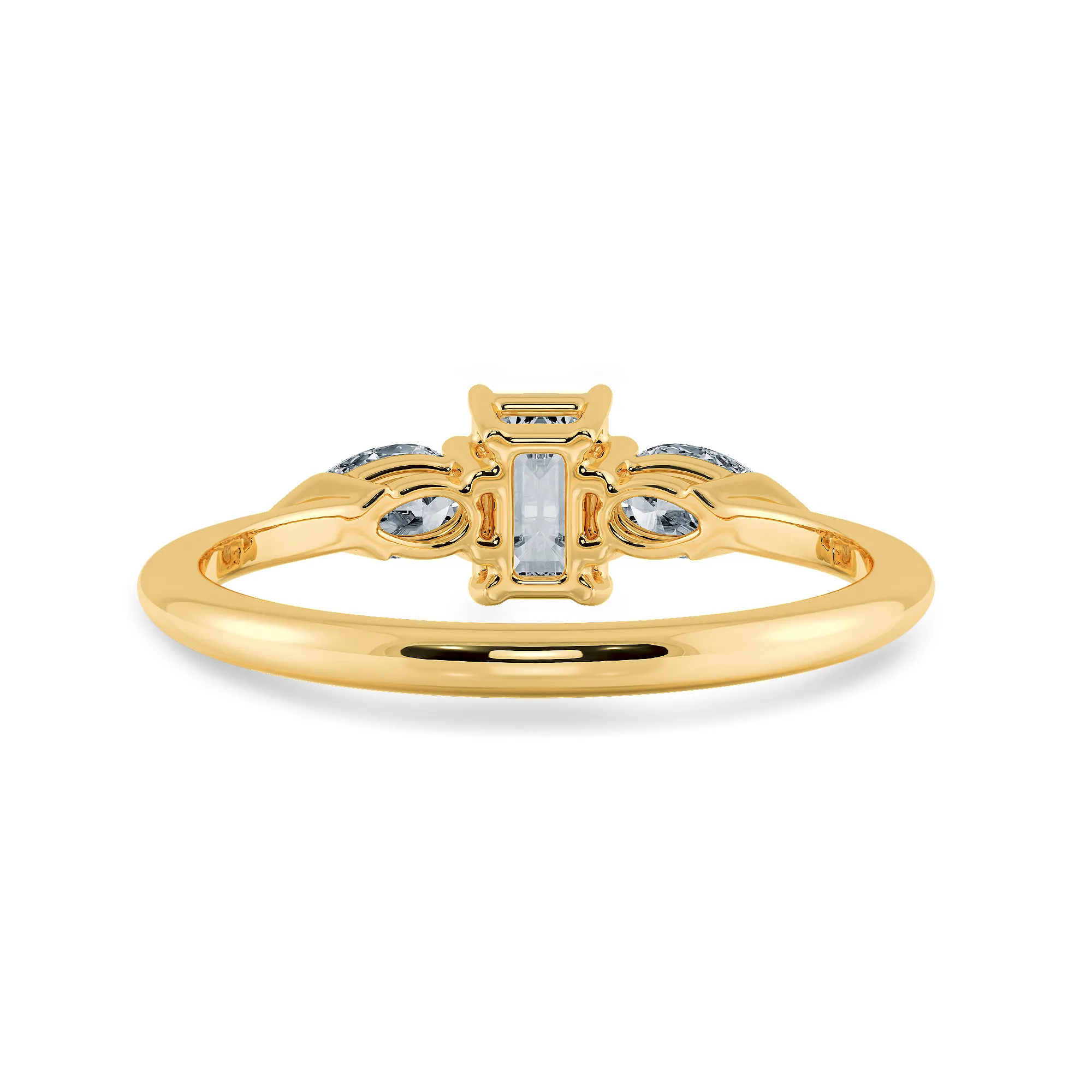 0.30cts. Emerald Cut Solitaire with Pear Cut Diamond Accents 18K Yellow Gold Ring JL AU 1204Y