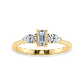 0.30cts. Emerald Cut Solitaire with Pear Cut Diamond Accents 18K Yellow Gold Ring JL AU 1204Y