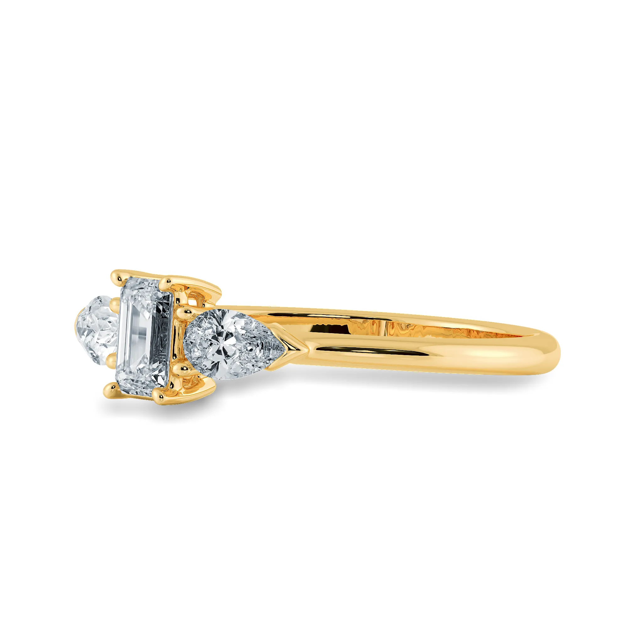 0.30cts. Emerald Cut Solitaire with Pear Cut Diamond Accents 18K Yellow Gold Ring JL AU 1204Y