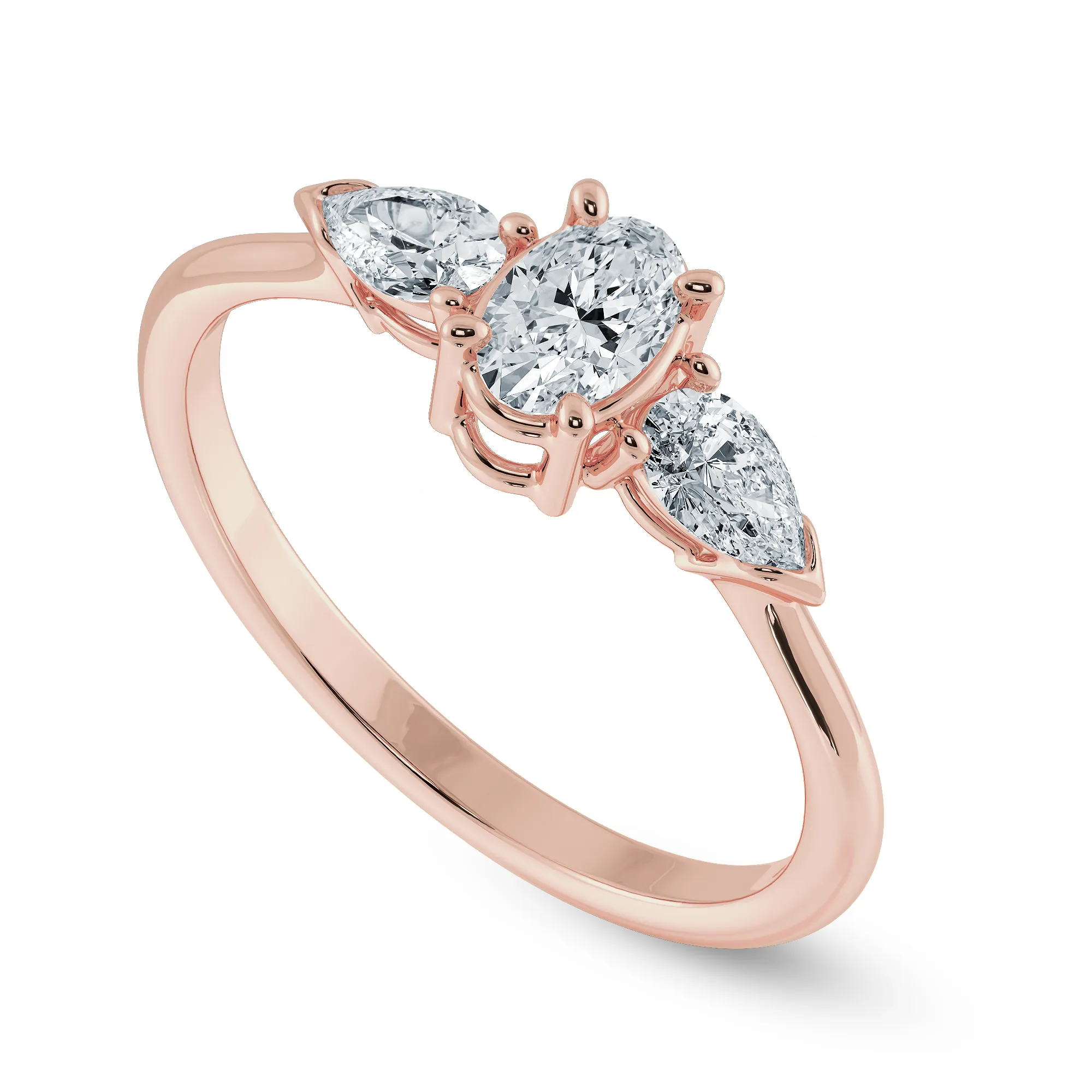 0.30cts. Oval Cut Solitaire with Pear Cut Diamond Accents 18K Rose Gold Ring JL AU 1206R