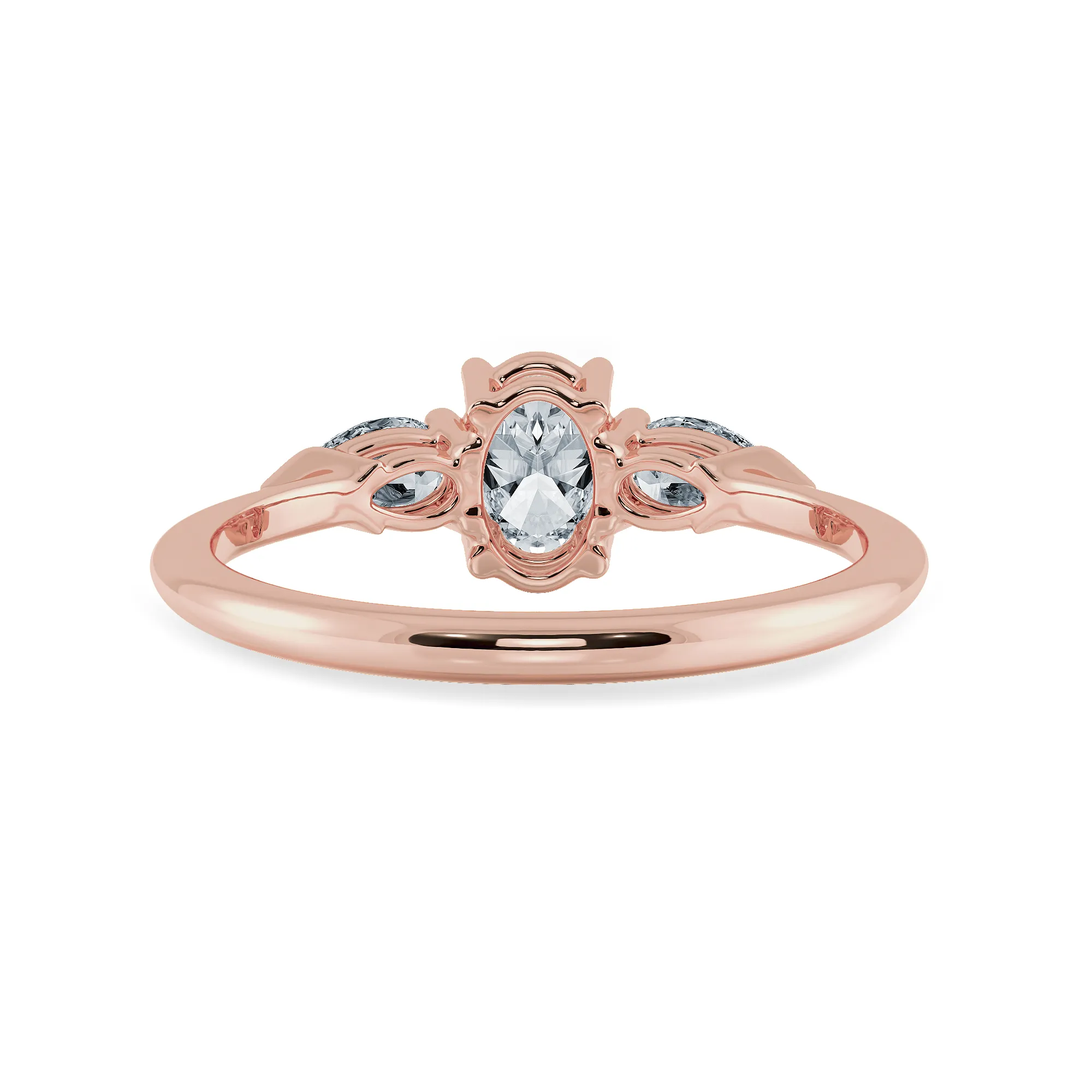 0.30cts. Oval Cut Solitaire with Pear Cut Diamond Accents 18K Rose Gold Ring JL AU 1206R