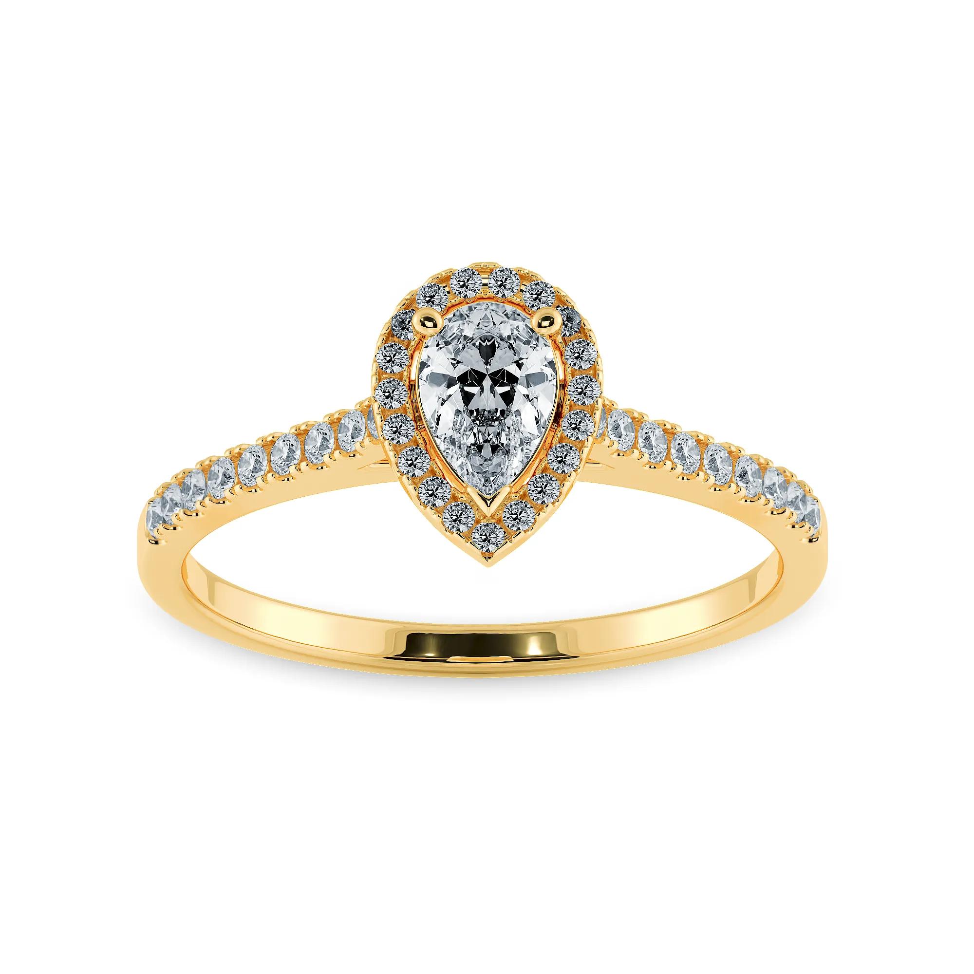 0.30cts. Pear Cut Solitaire Halo Diamond Shank 18K Yellow Gold Ring JL AU 1200Y