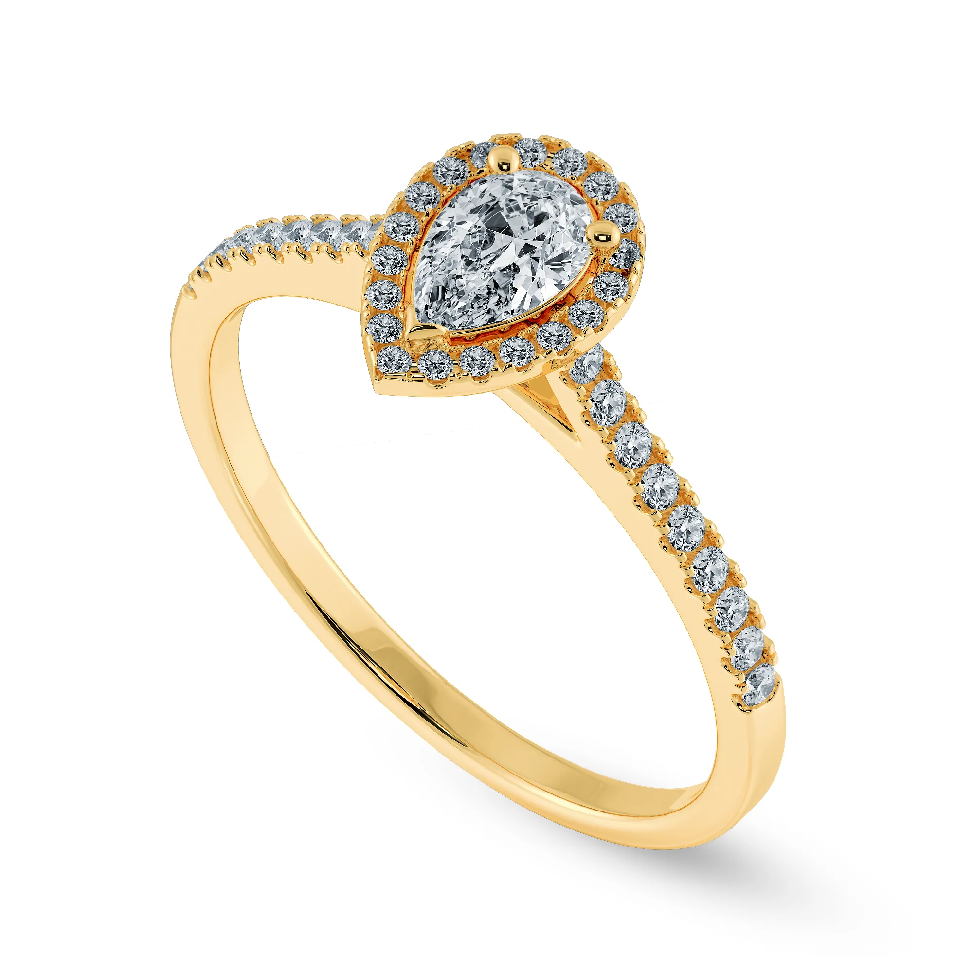 0.30cts. Pear Cut Solitaire Halo Diamond Shank 18K Yellow Gold Ring JL AU 1200Y