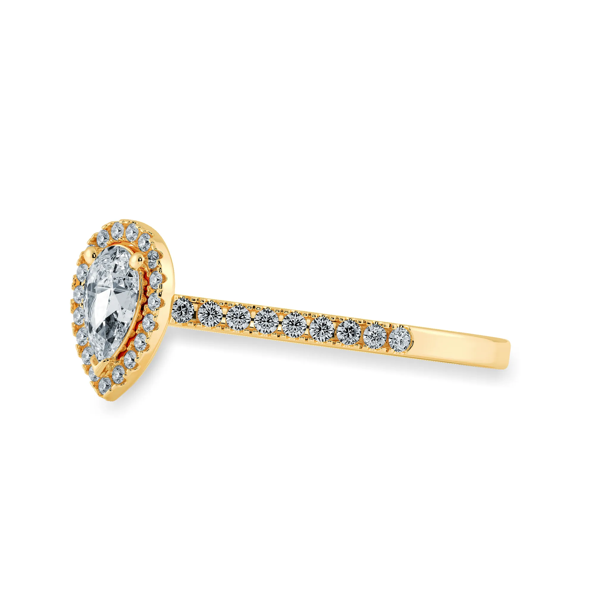 0.30cts. Pear Cut Solitaire Halo Diamond Shank 18K Yellow Gold Ring JL AU 1200Y