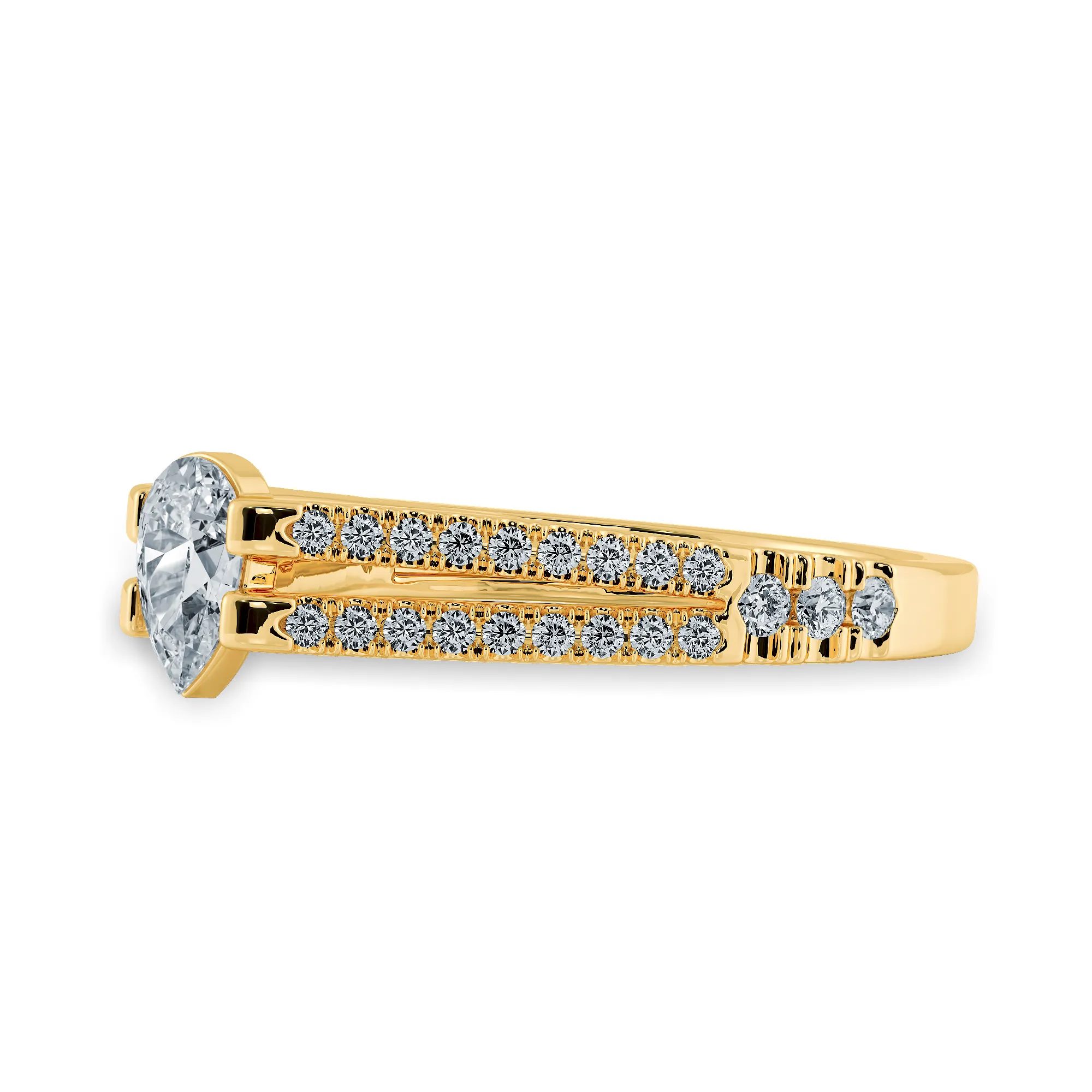 0.30ts. Pear Cut Solitaire Diamond Split Shank 18K Yellow Gold Ring JL AU 1183Y