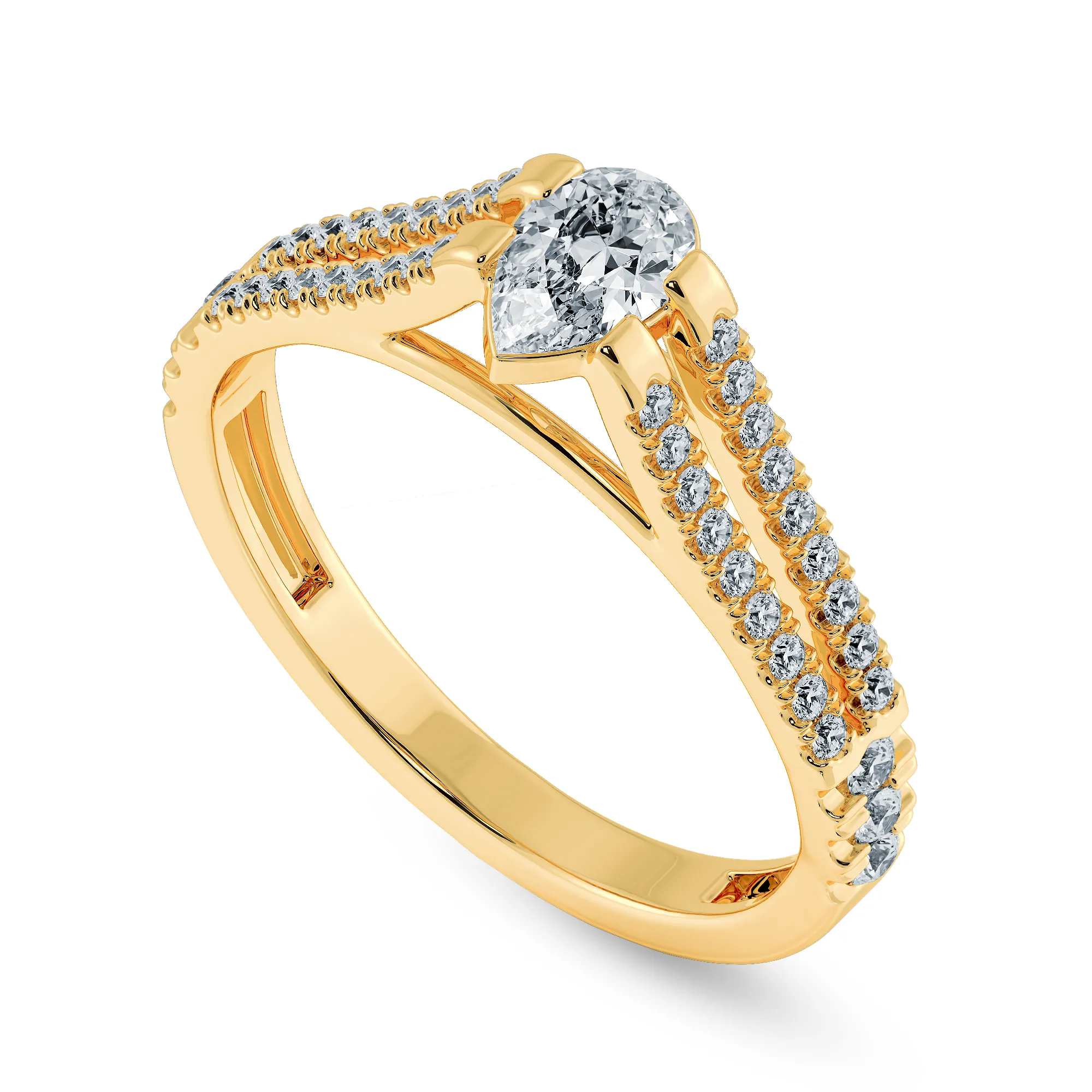 0.30ts. Pear Cut Solitaire Diamond Split Shank 18K Yellow Gold Ring JL AU 1183Y