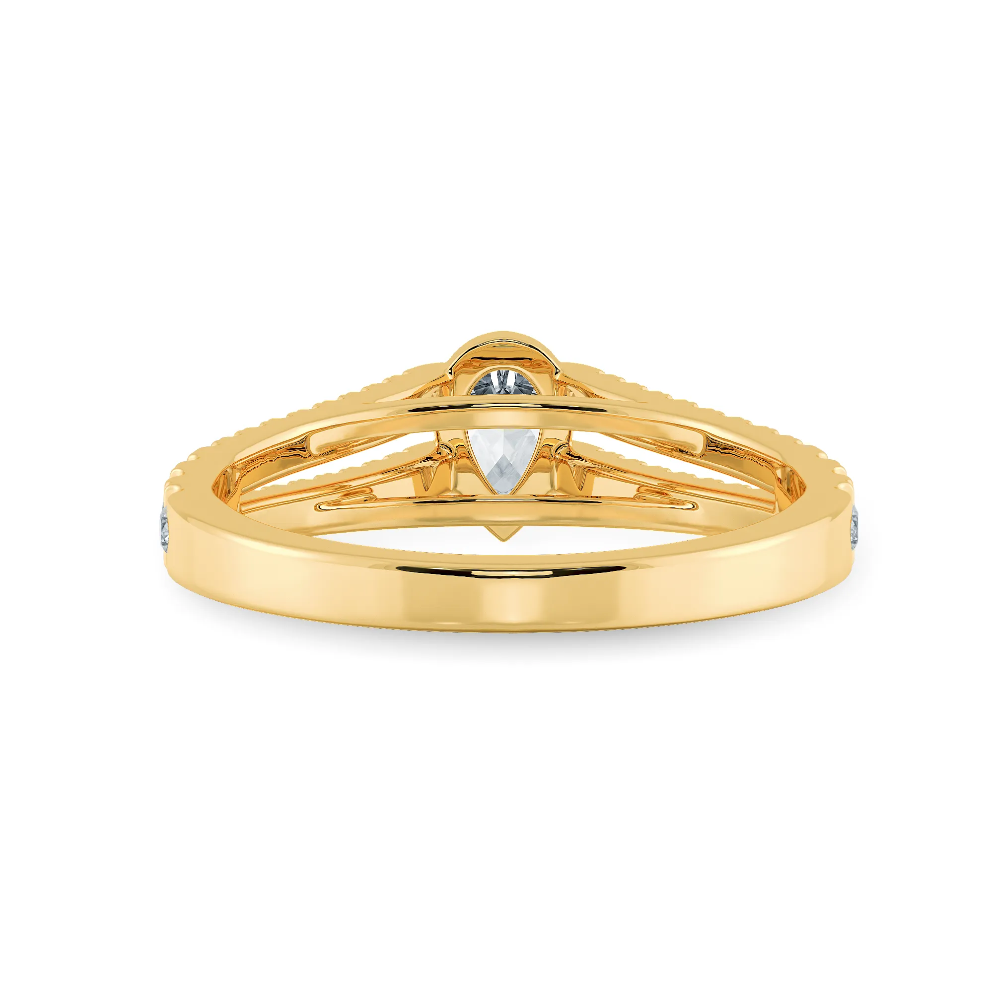 0.30ts. Pear Cut Solitaire Diamond Split Shank 18K Yellow Gold Ring JL AU 1183Y
