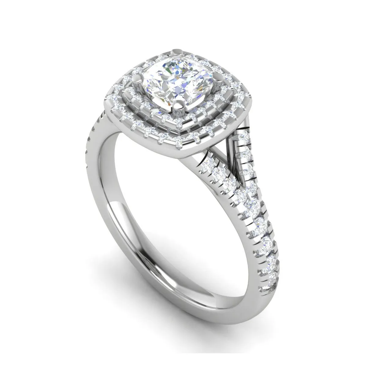 0.50 cts. Cushion Solitaire Double Halo Split Shank Platinum Ring JL PT RH CU 179