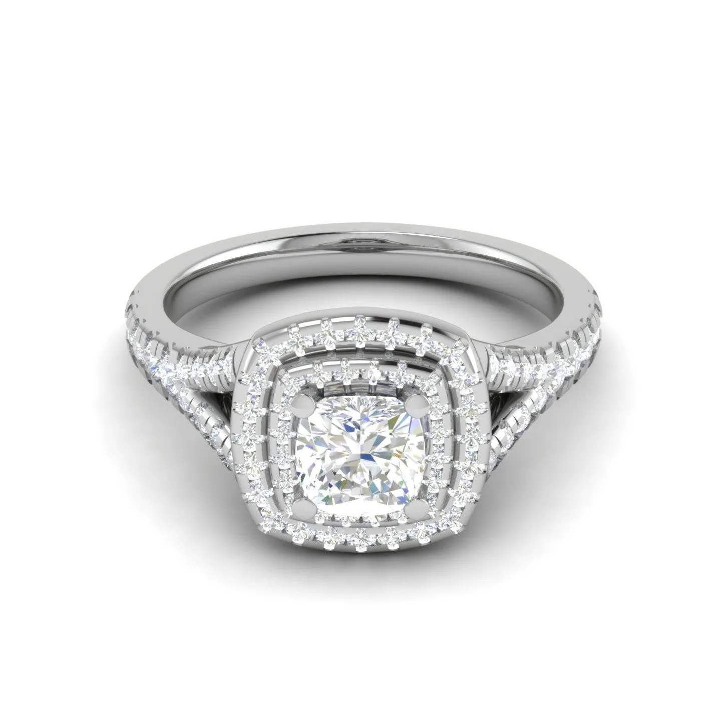 0.50 cts. Cushion Solitaire Double Halo Split Shank Platinum Ring JL PT RH CU 179