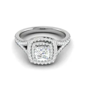0.50 cts. Cushion Solitaire Double Halo Split Shank Platinum Ring JL PT RH CU 179