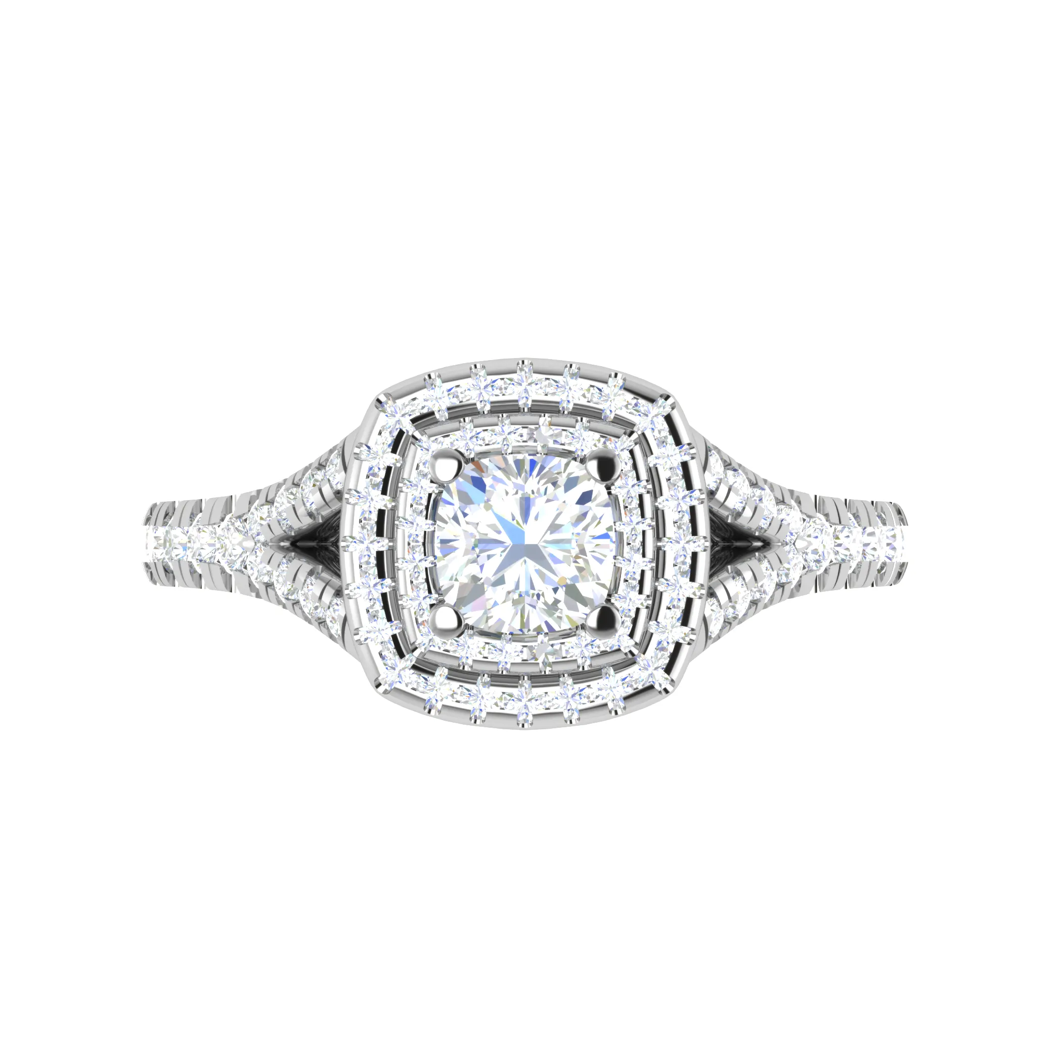 0.50 cts. Cushion Solitaire Double Halo Split Shank Platinum Ring JL PT RH CU 179