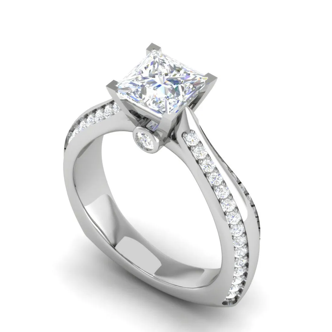 0.50 cts. Princess Cut Diamond Shank Platinum Solitaire Engagement Ring JL PT RP PR 107