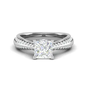 0.50 cts. Princess Cut Diamond Shank Platinum Solitaire Engagement Ring JL PT RP PR 107