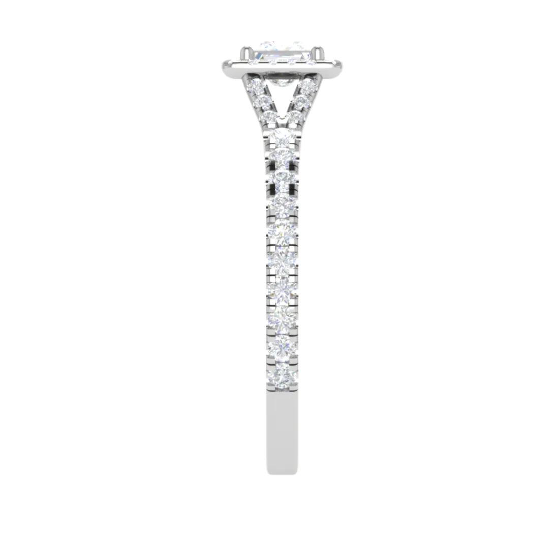 0.50 cts Princess Cut Solitaire Square Halo Shank Platinum Ring JL PT RH PR 195