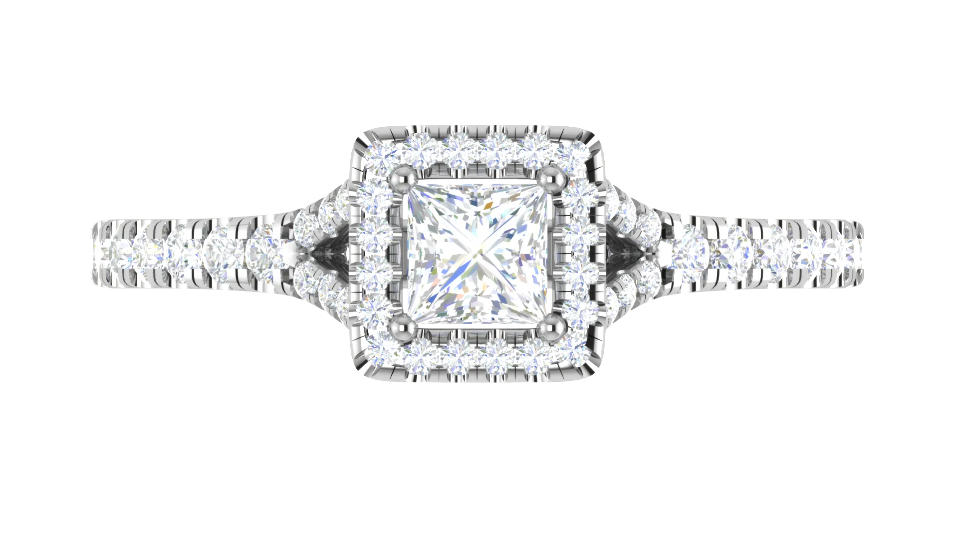 0.50 cts Princess Cut Solitaire Square Halo Shank Platinum Ring JL PT RH PR 195